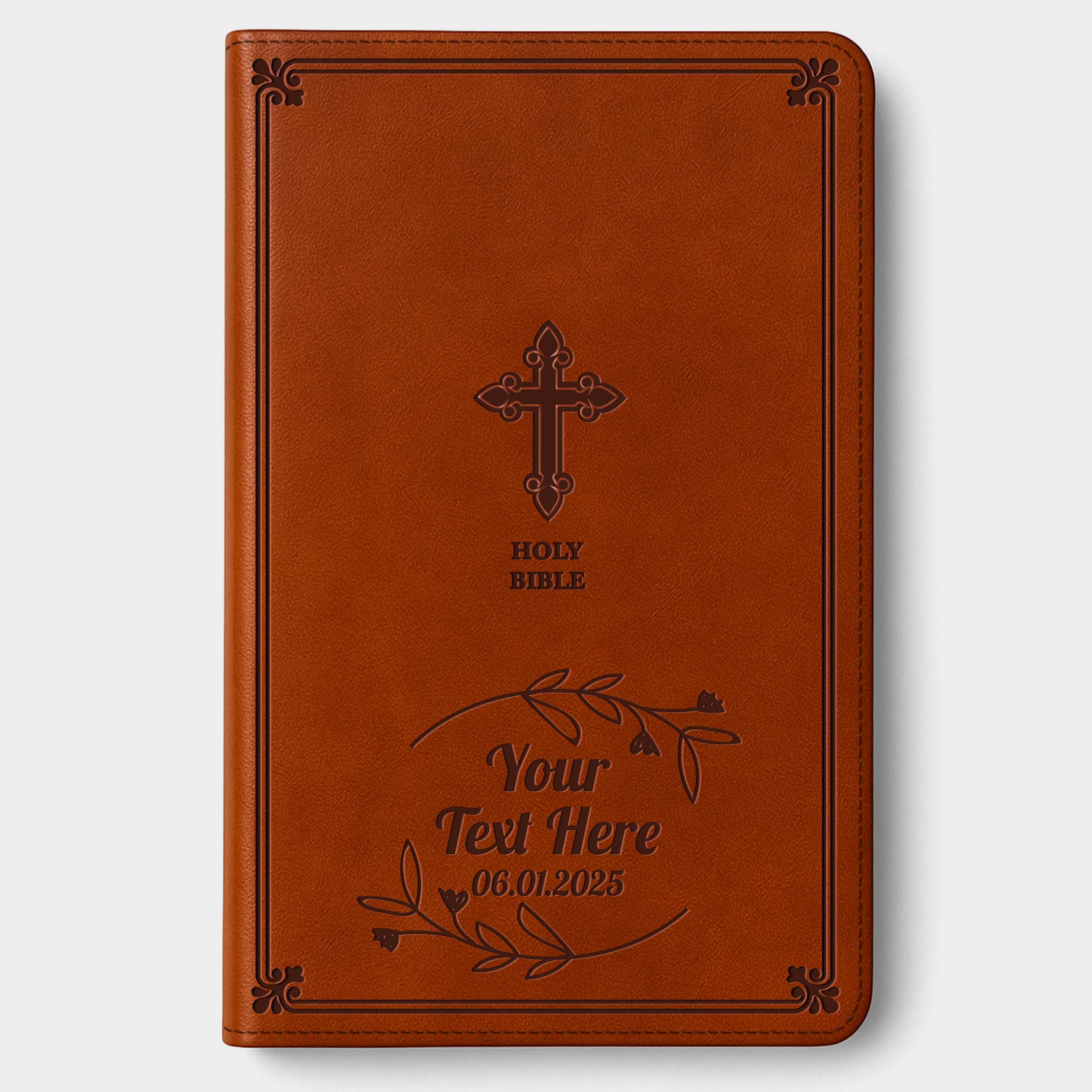 Personalized KJV Bible Chestnut Thinline - Engraved Cross Floral Frame