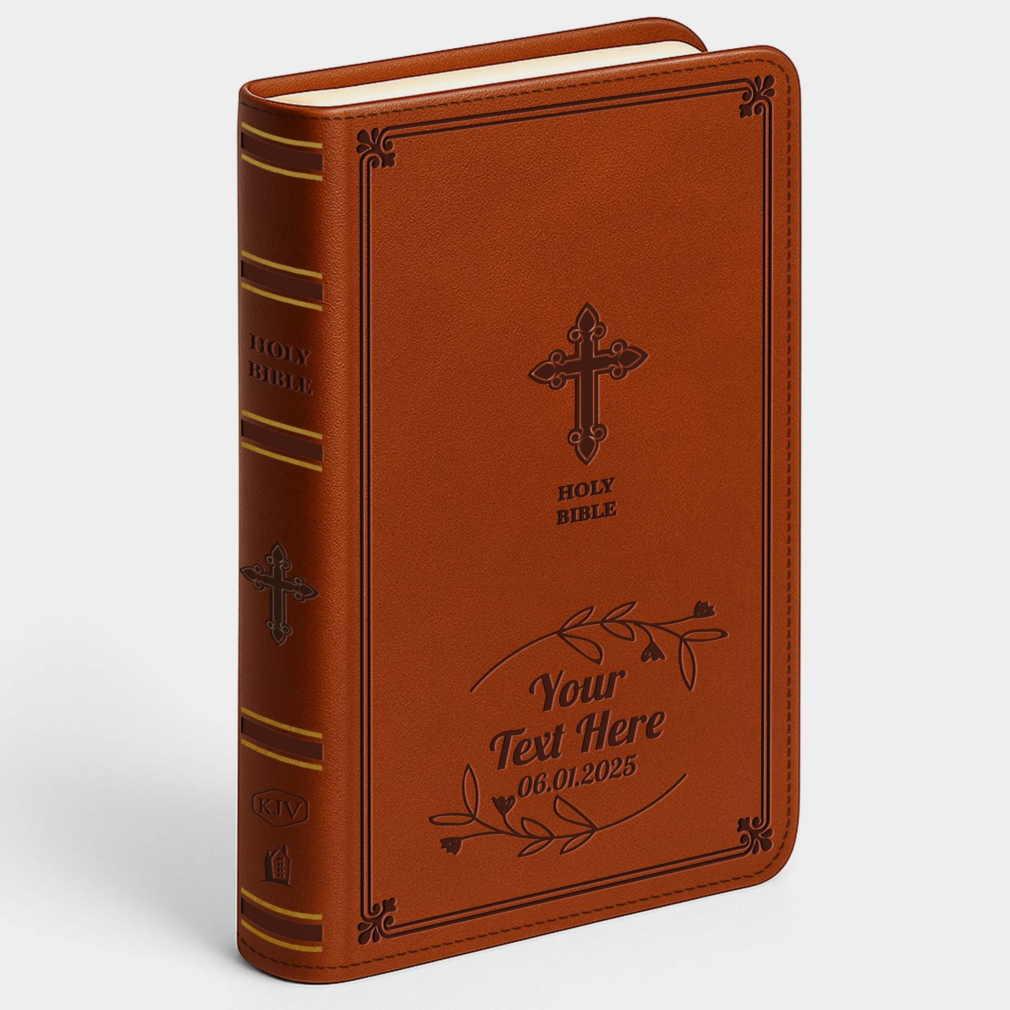 Personalized KJV Bible Chestnut Thinline - Engraved Cross Floral Frame