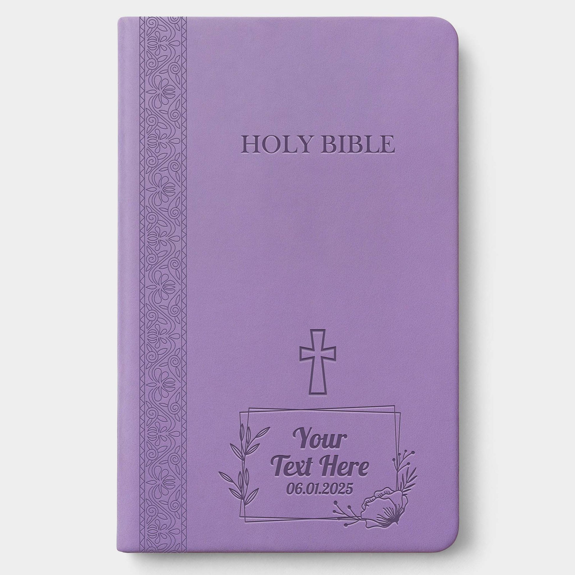 Personalized KJV Lavender Thinline Bible - Engraved Cross Floral Frame