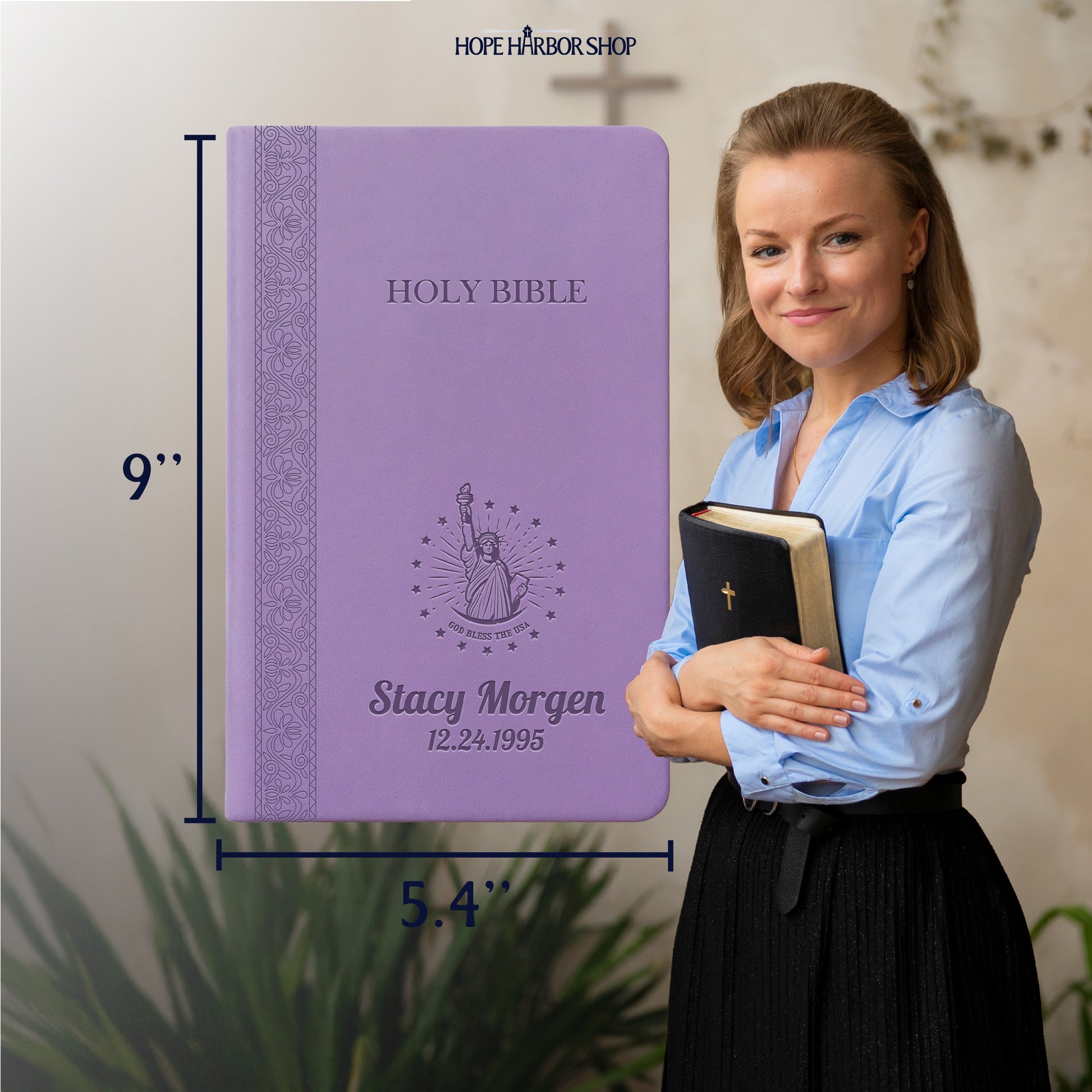 Personalized KJV Bible Lavender Thinline - Engraved USA Patriotic