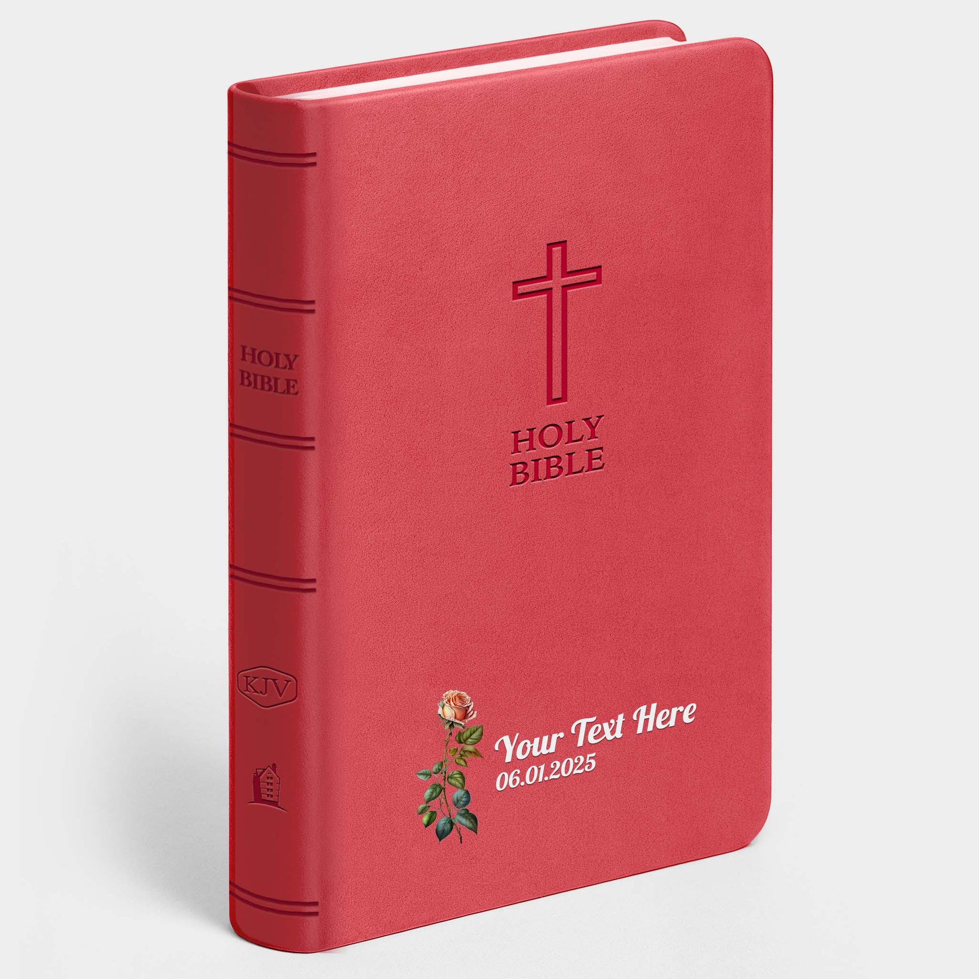Personalized KJV Bible Pink Value Thinline - Birth Flower - Red Letter