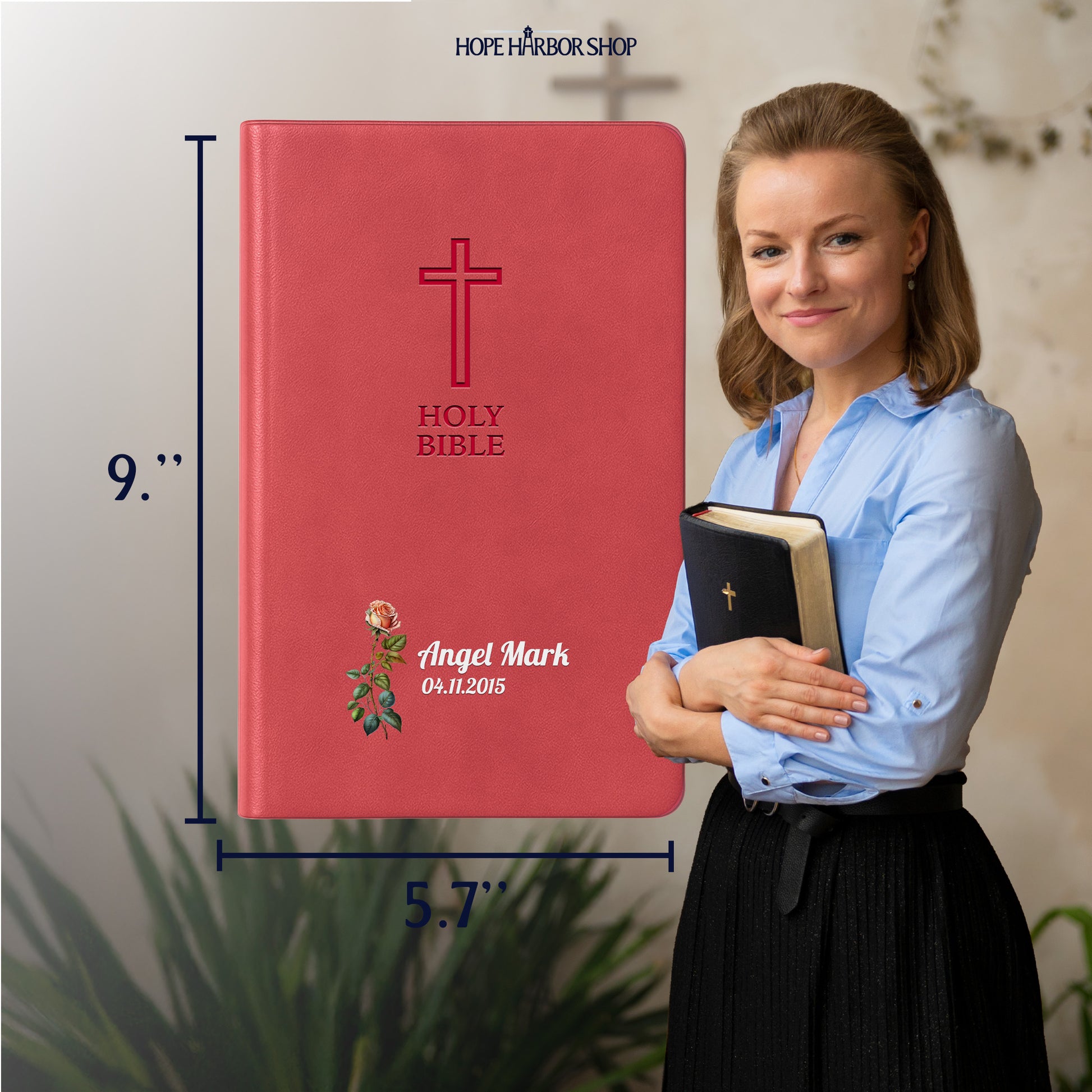 Personalized KJV Bible Pink Value Thinline - Birth Flower - Red Letter