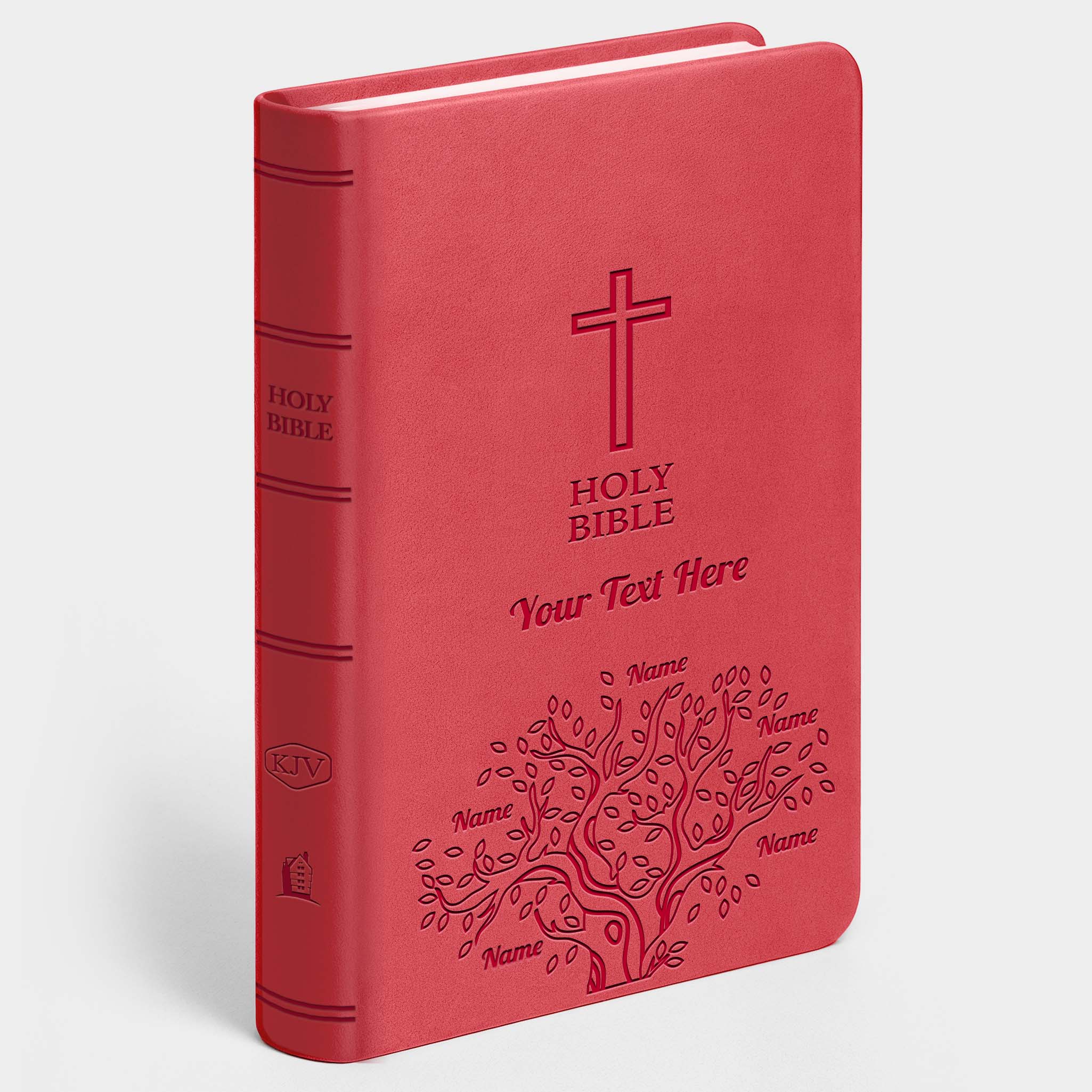 Personalized KJV Bible Pink Value Thinline - Red Letter - Engraved Family Tree