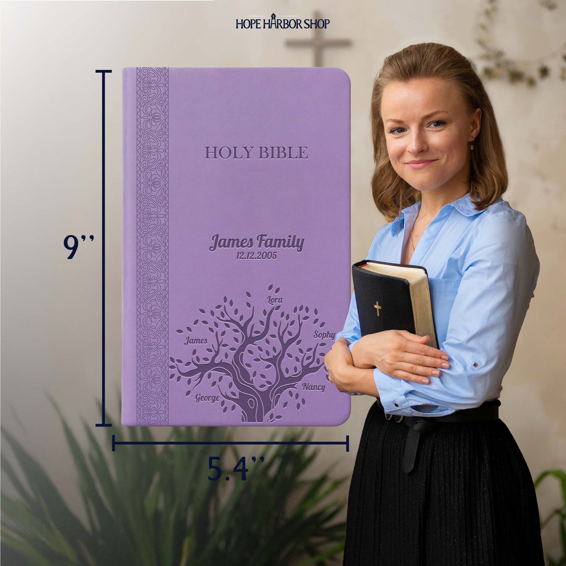 Personalized KJV Bible Lavender Thinline - Red Letter - Engraved Family Tree