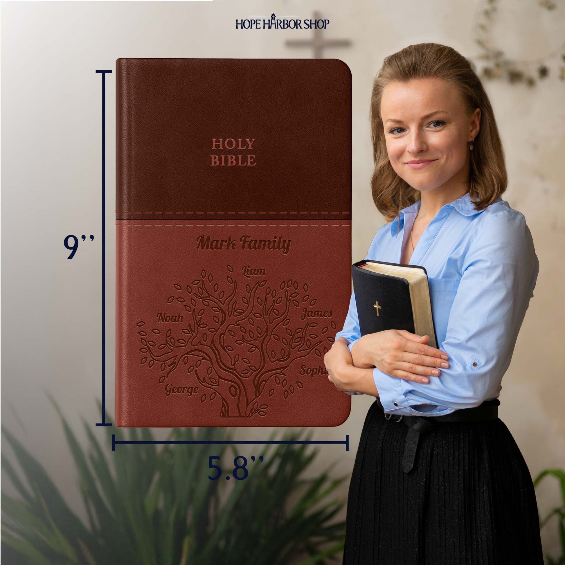 Personalized KJV Bible Brown Thinline - Red Letter - Engraved Family Tree