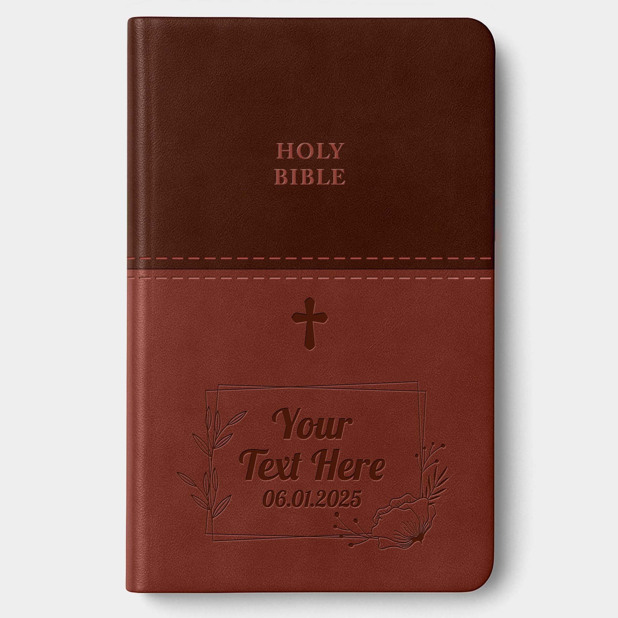 Personalized KJV Bible Brown Thinline - Engraved Cross Frame