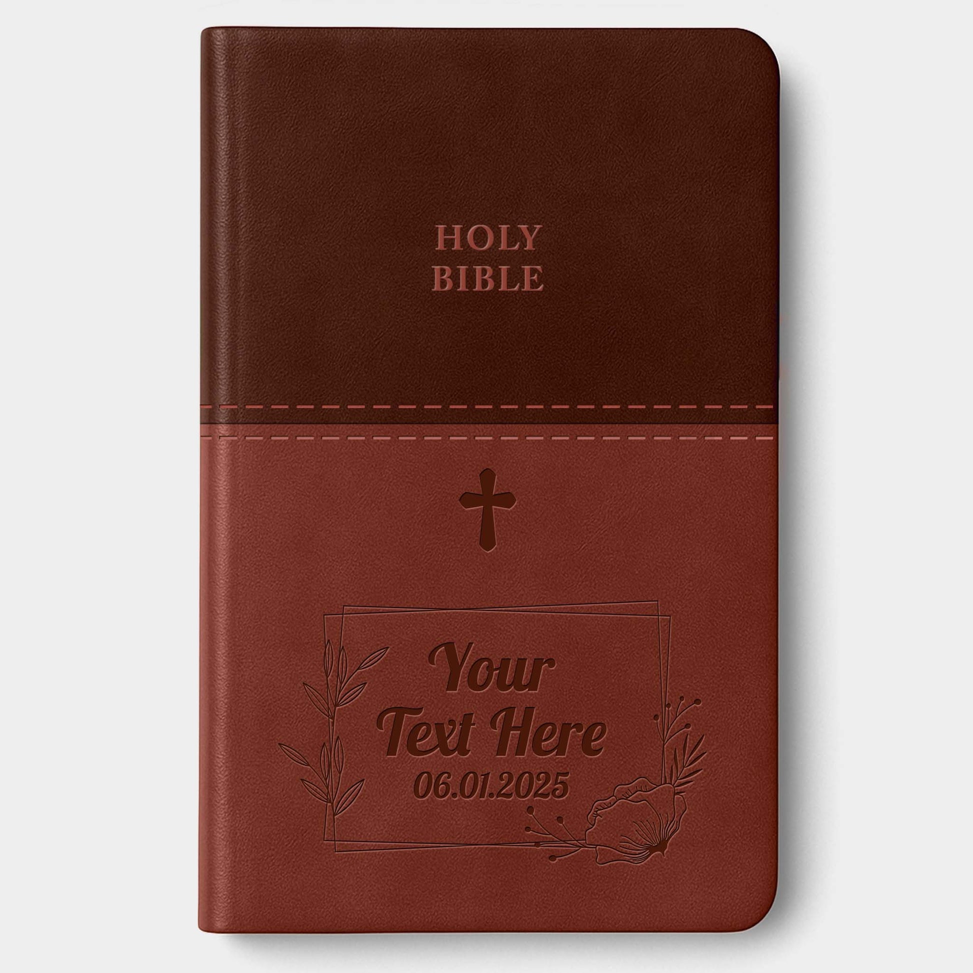 Personalized KJV Bible Brown Thinline - Engraved Cross Frame