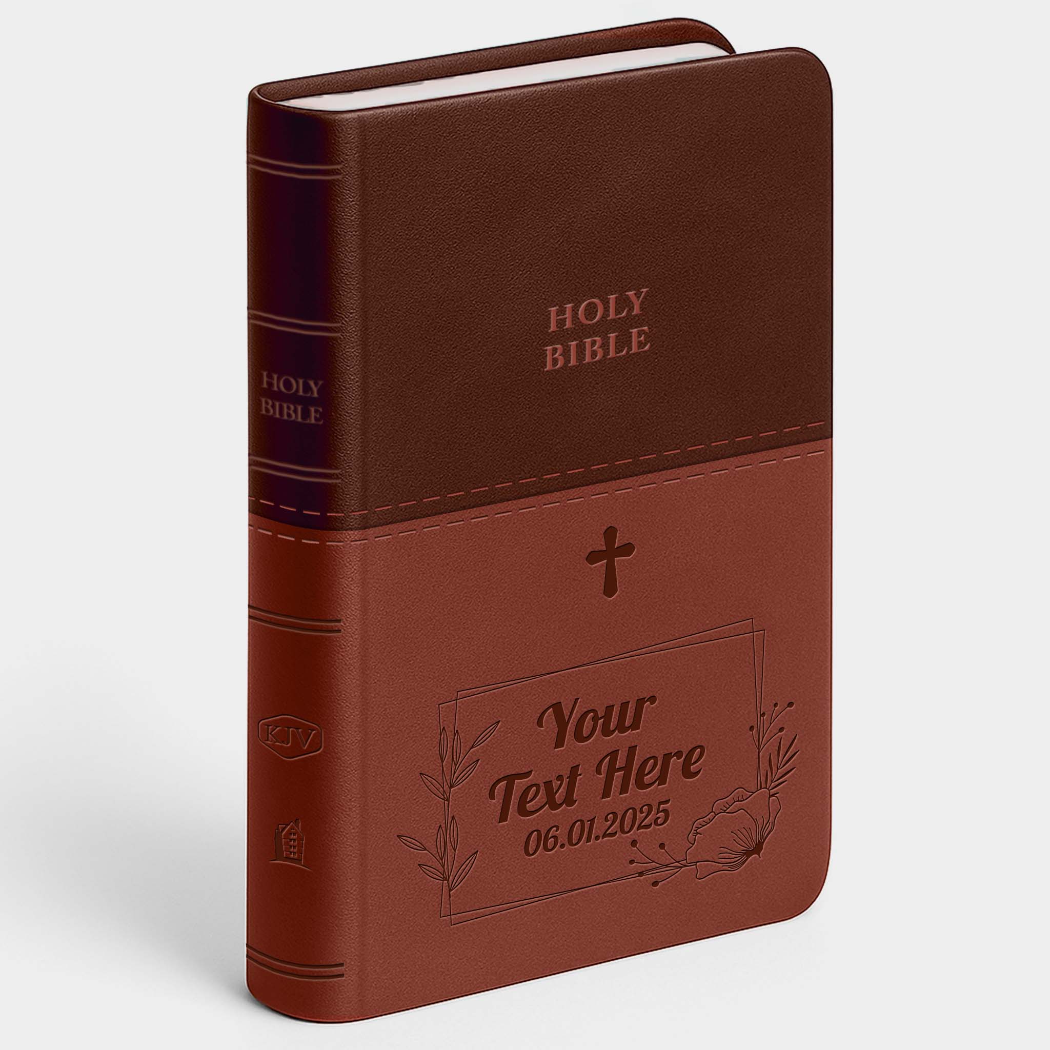 Personalized KJV Bible Brown Thinline - Engraved Cross Frame