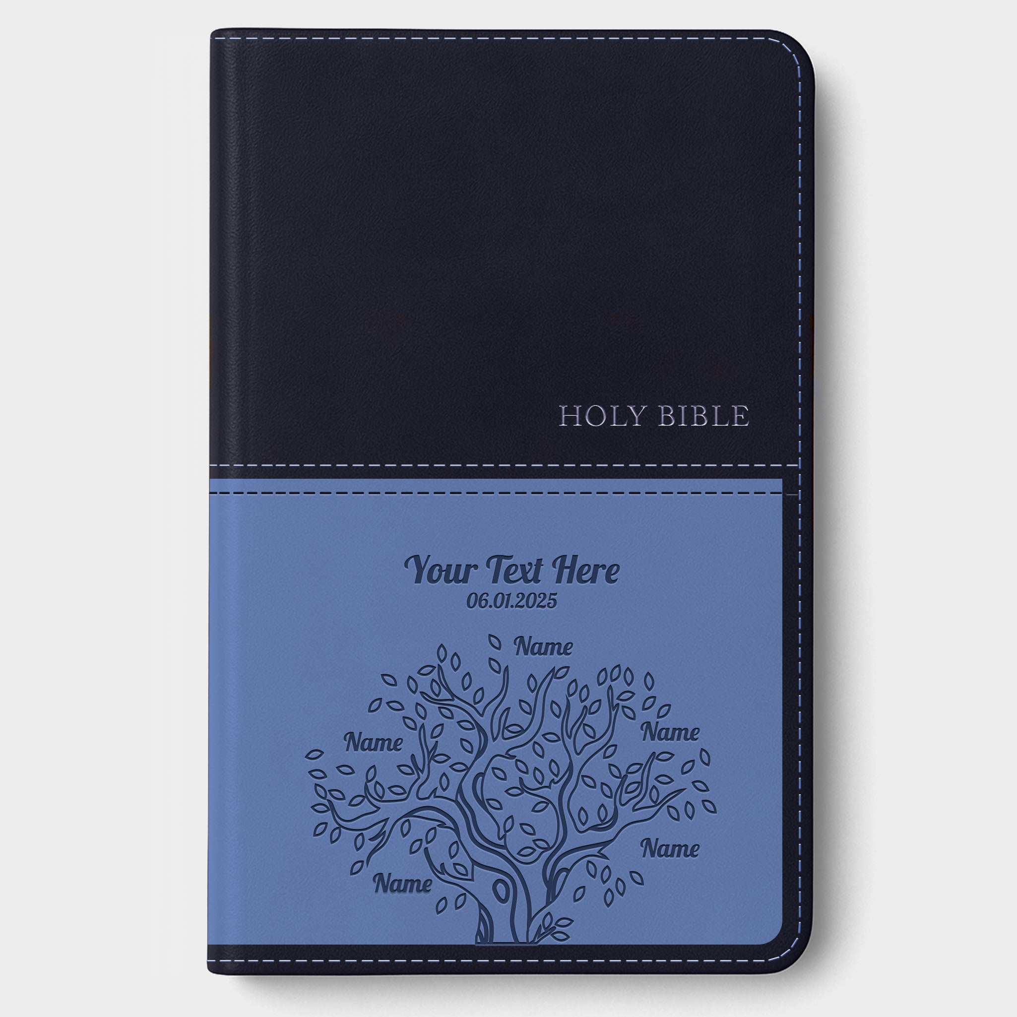Personalized KJV Bible Navy Thinline - Engraved Family Tree