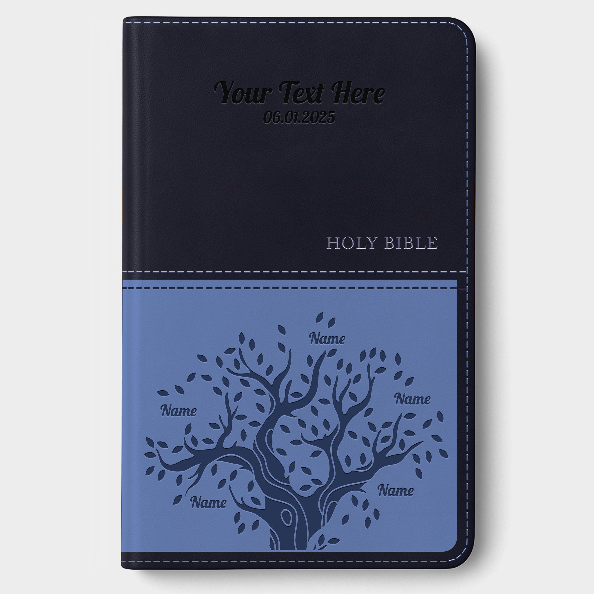 Personalized KJV Bible Navy Thinline - Engraved Family Tree