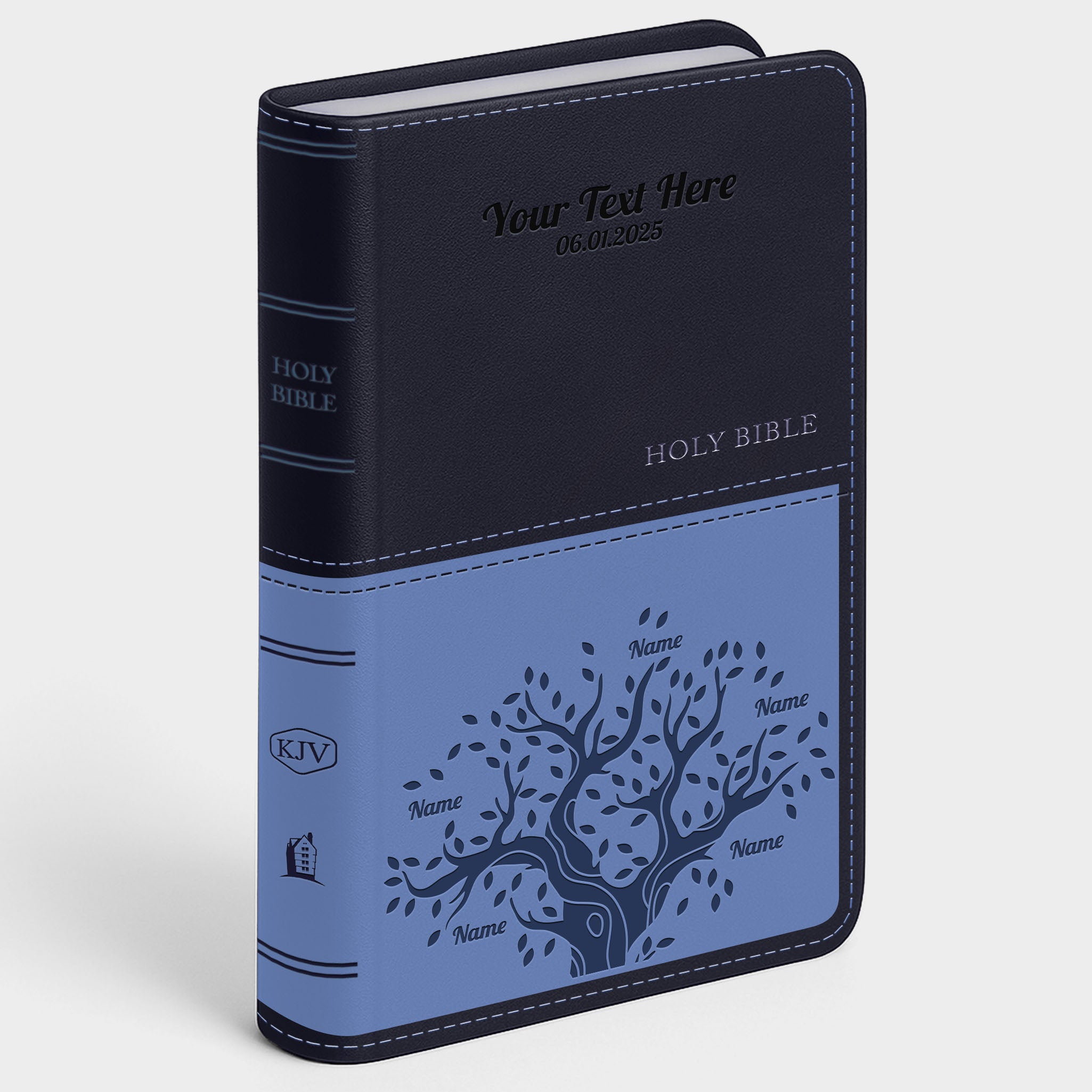 Personalized KJV Bible Navy Thinline - Engraved Family Tree