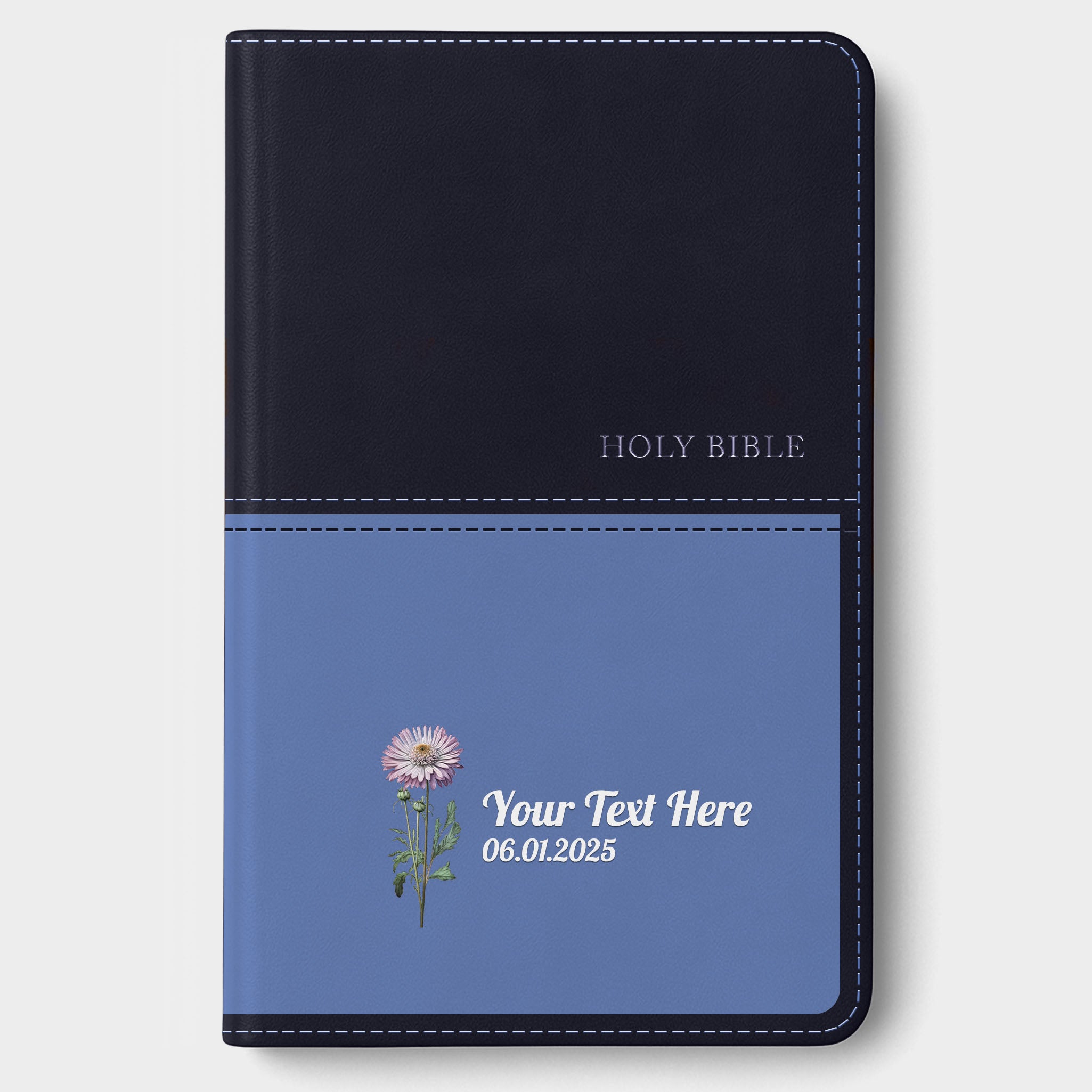 Personalized KJV Bible Navy Thinline - Birth Flower - Red Letter
