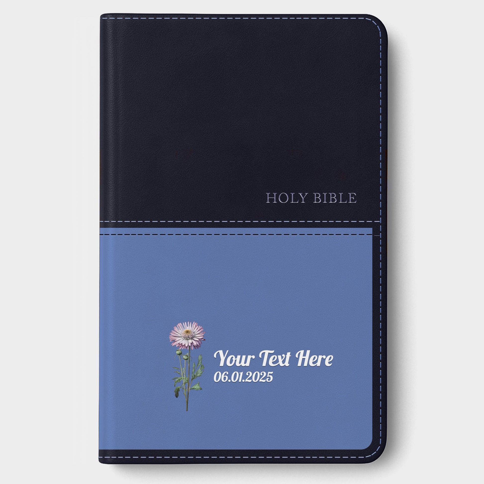 Personalized KJV Bible Navy Thinline - Birth Flower - Red Letter