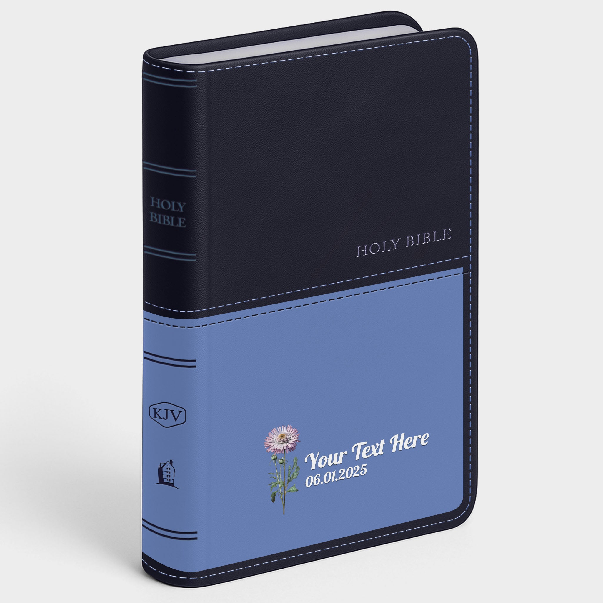 Personalized KJV Bible Navy Thinline - Birth Flower - Red Letter