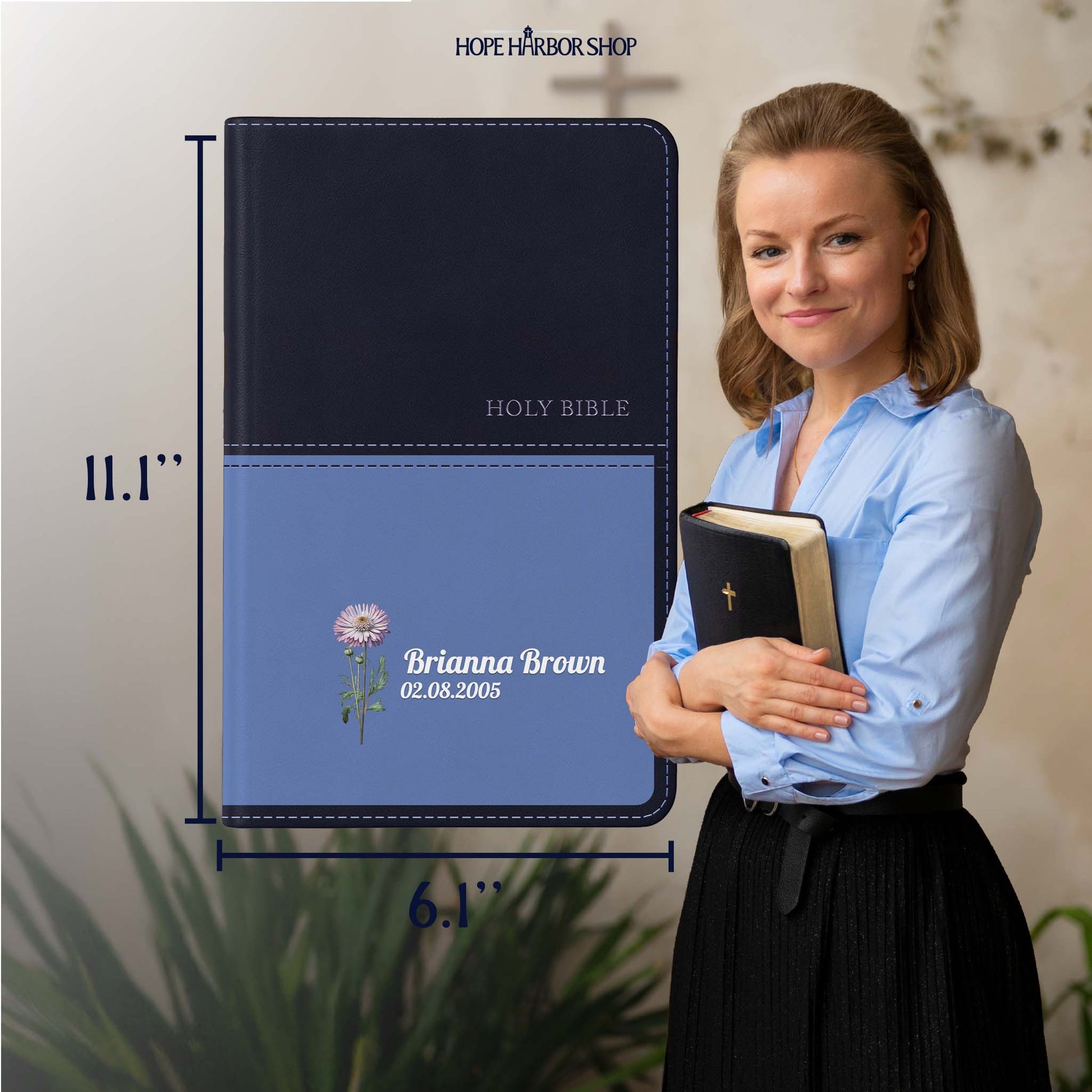 Personalized KJV Bible Navy Thinline - Birth Flower - Red Letter