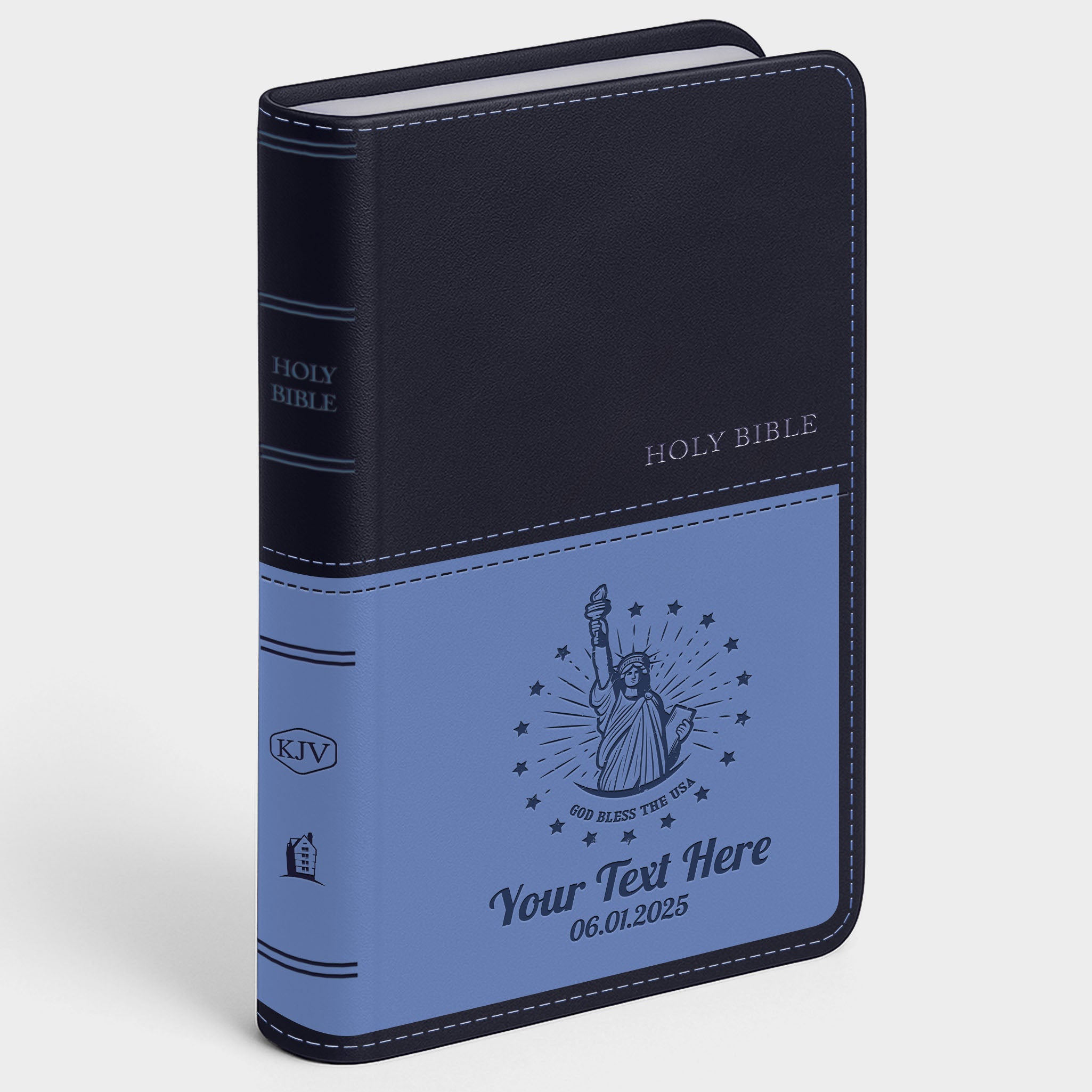 Personalized KJV Bible Navy Thinline - Engraved USA Patriotic