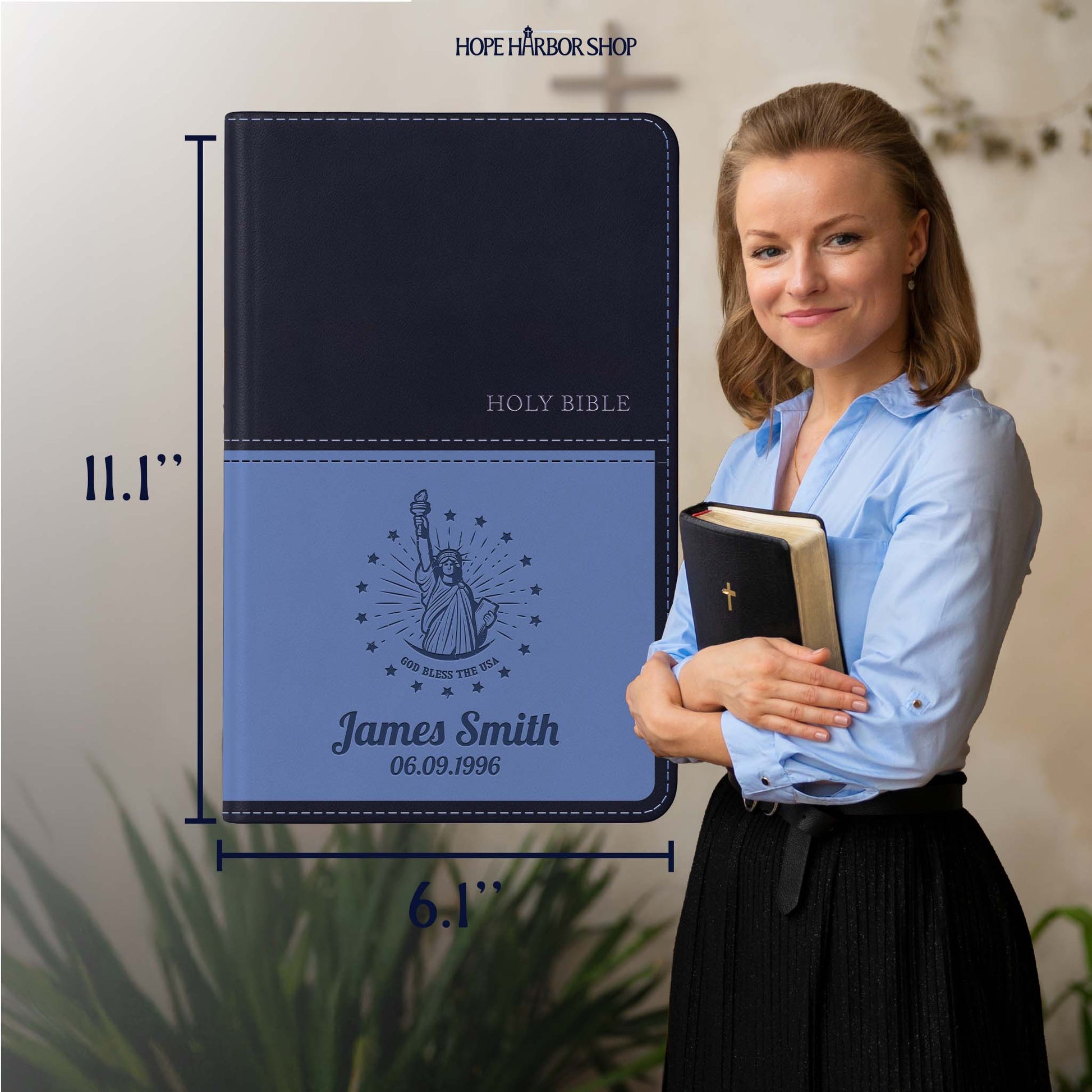 Personalized KJV Bible Navy Thinline - Engraved USA Patriotic