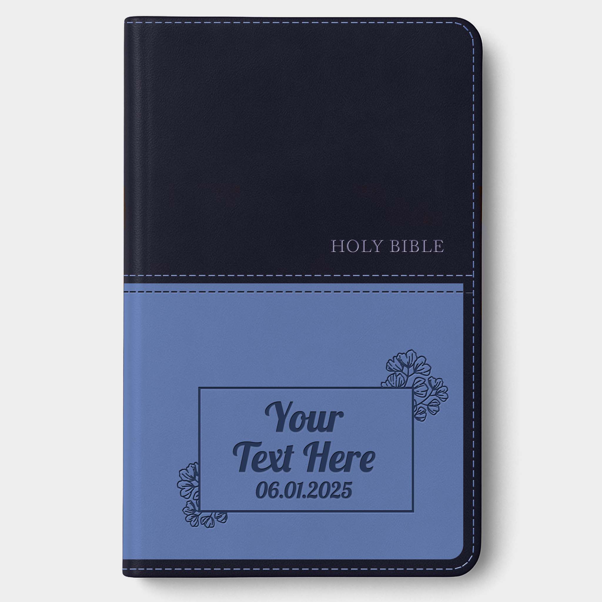 Personalized KJV Bible Navy Thinline - Engraved Cross Frame