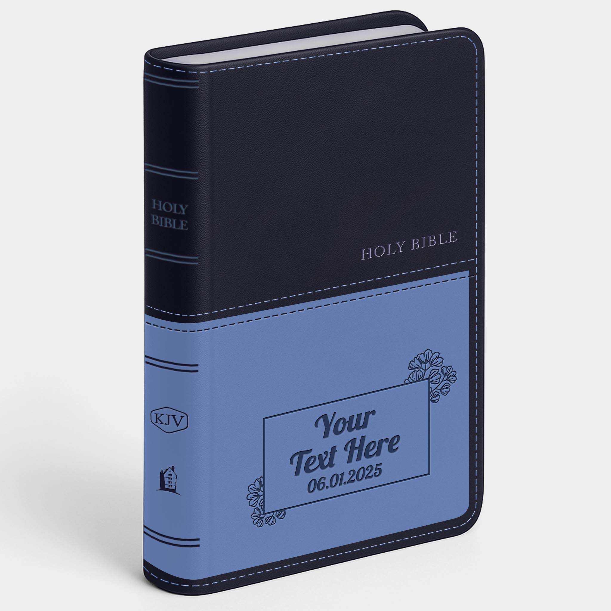 Personalized KJV Bible Navy Thinline - Engraved Cross Frame