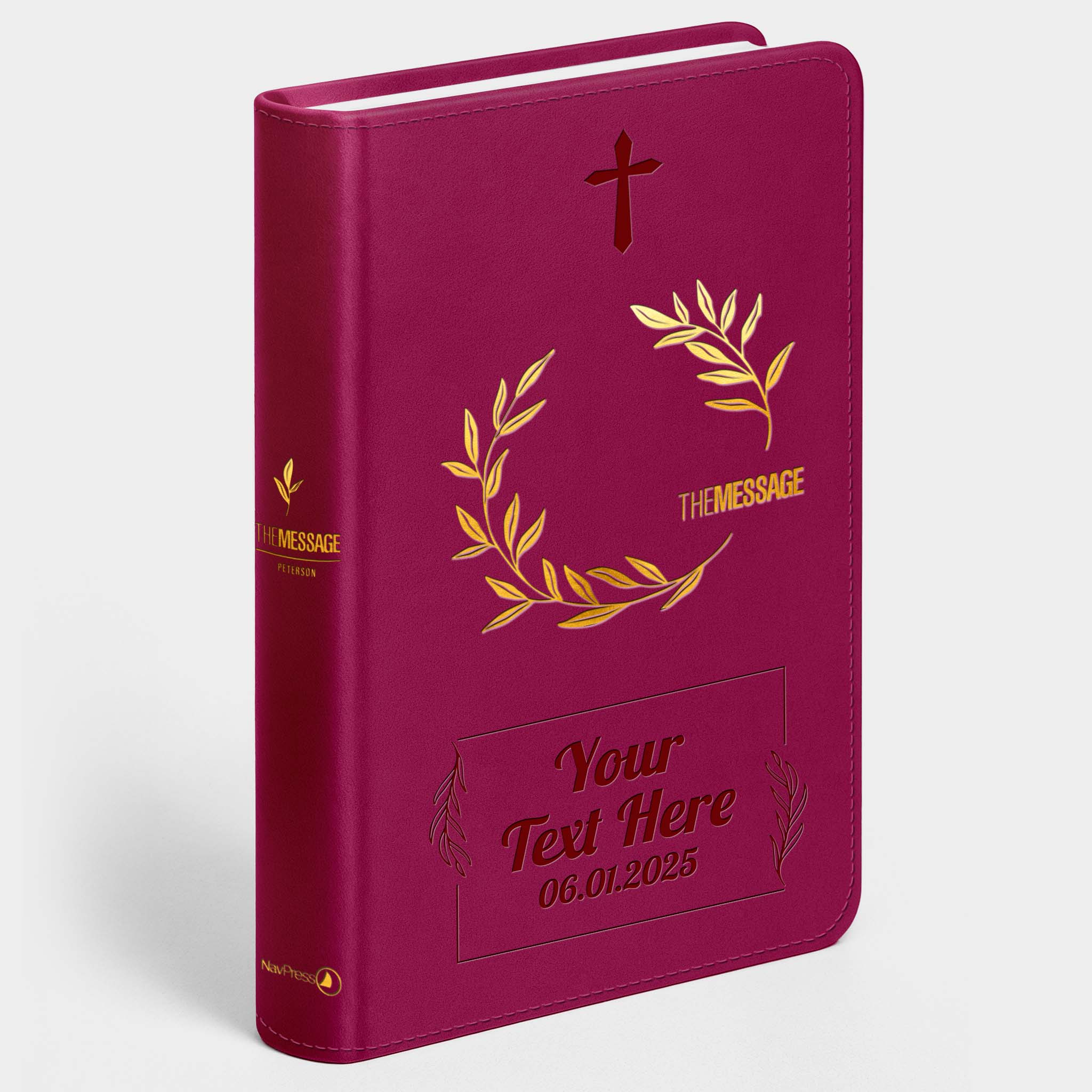 Personalized The Message Large Print Bible - Cranberry Laurels - Engraved Cross Frame