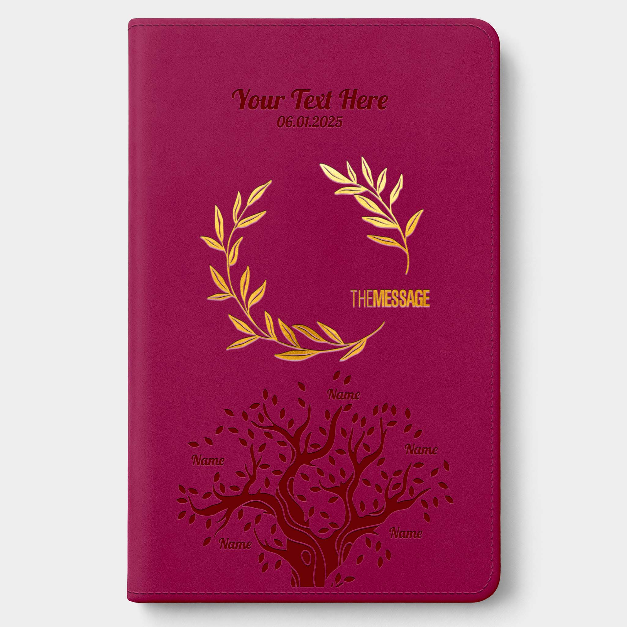Personalized The Message Large Print Bible - Cranberry Laurels - Engraved Family Tree