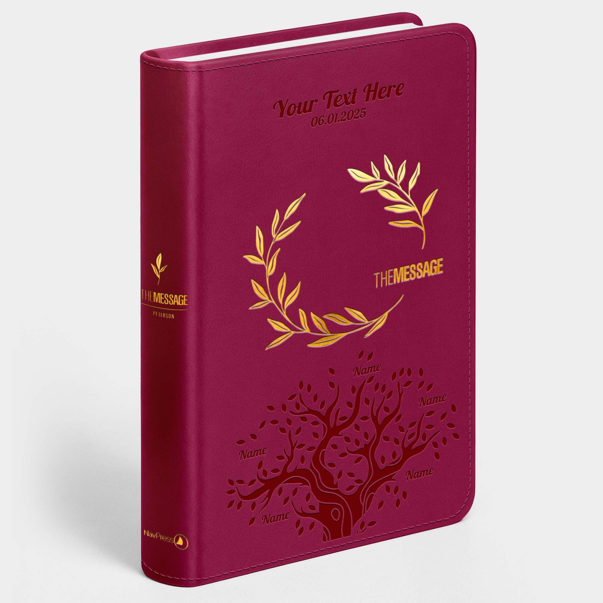 Personalized The Message Large Print Bible - Cranberry Laurels - Engraved Family Tree