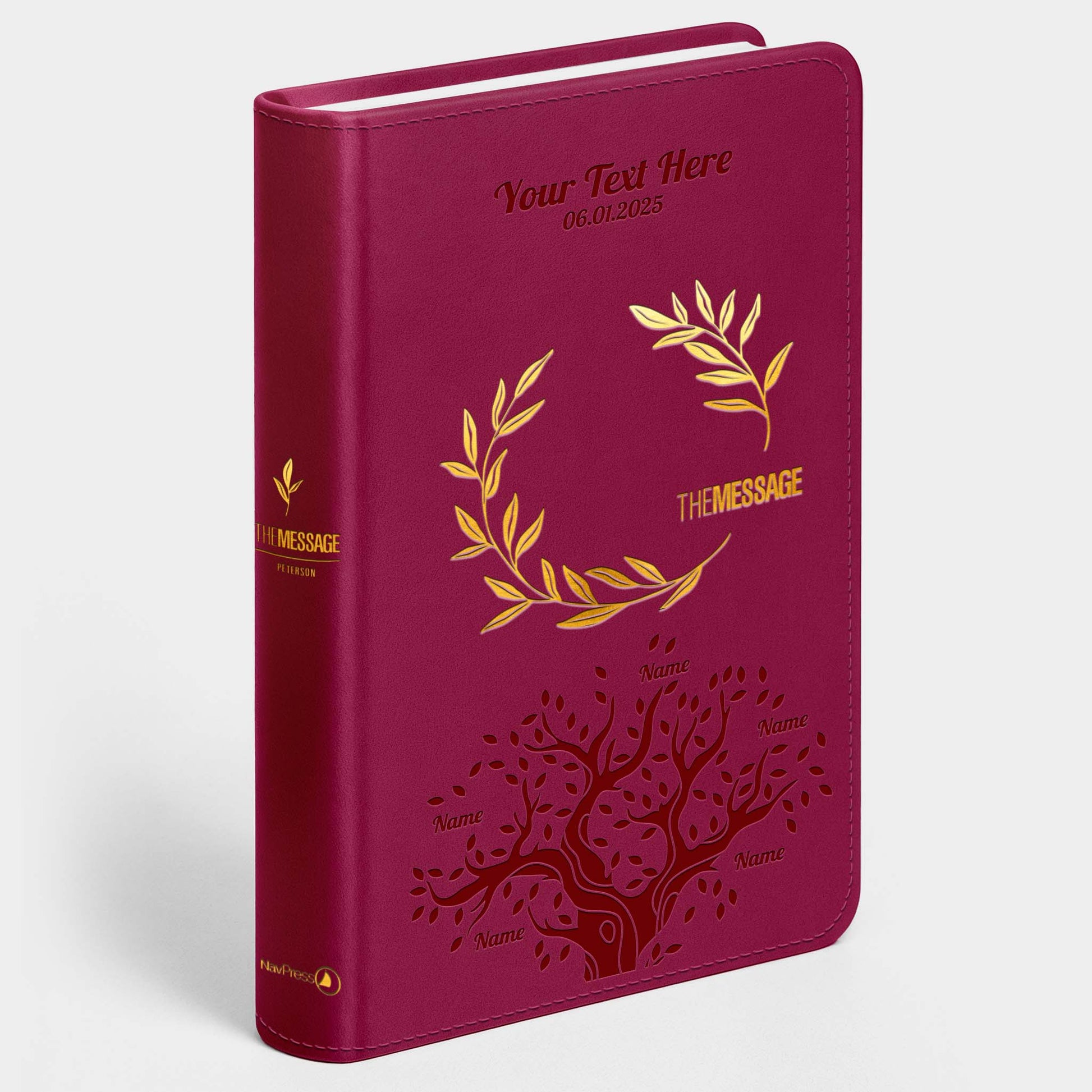 Personalized The Message Large Print Bible - Cranberry Laurels - Engraved Family Tree