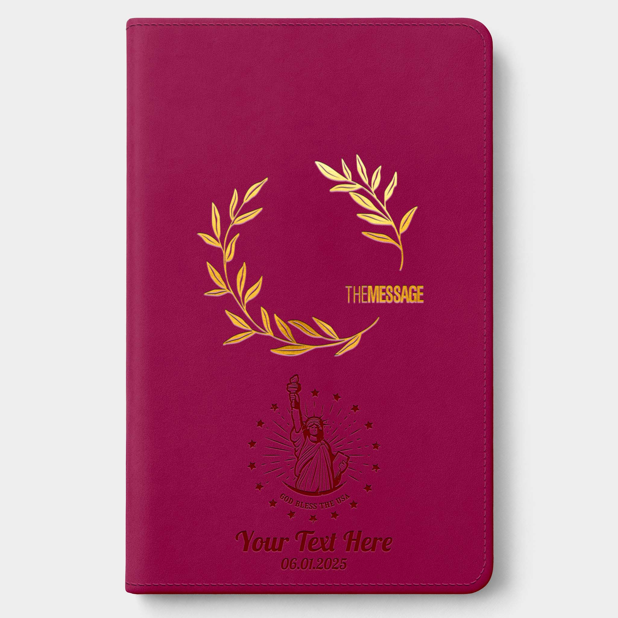 Personalized The Message Large Print Bible - Cranberry Laurels - Engraved USA Patriotic