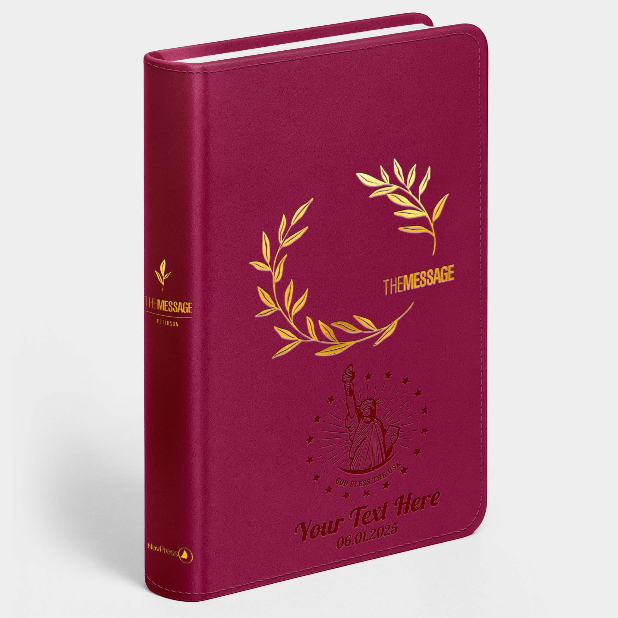 Personalized The Message Large Print Bible - Cranberry Laurels - Engraved USA Patriotic