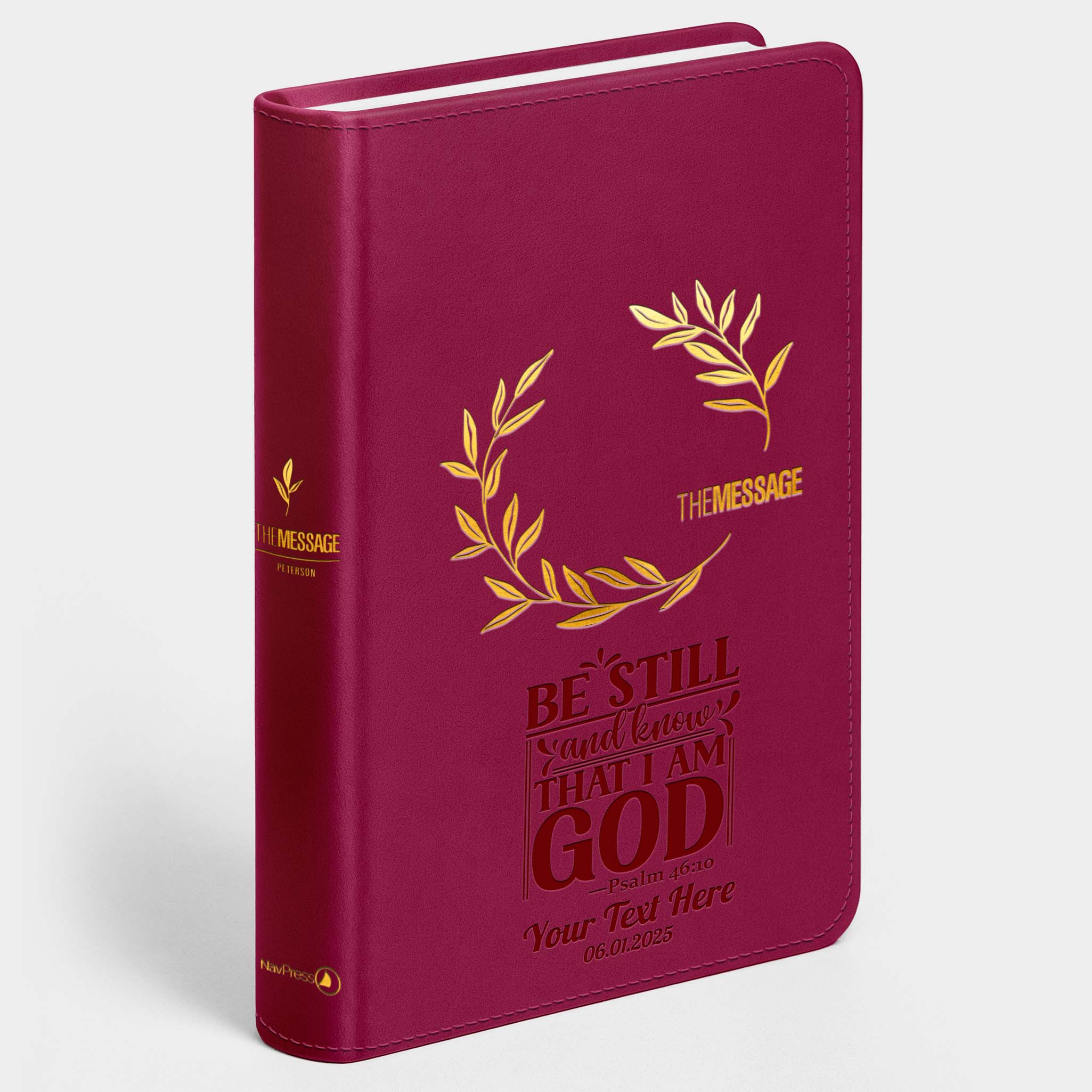 Personalized The Message Large Print Bible - Cranberry Laurels - Engraved Verse