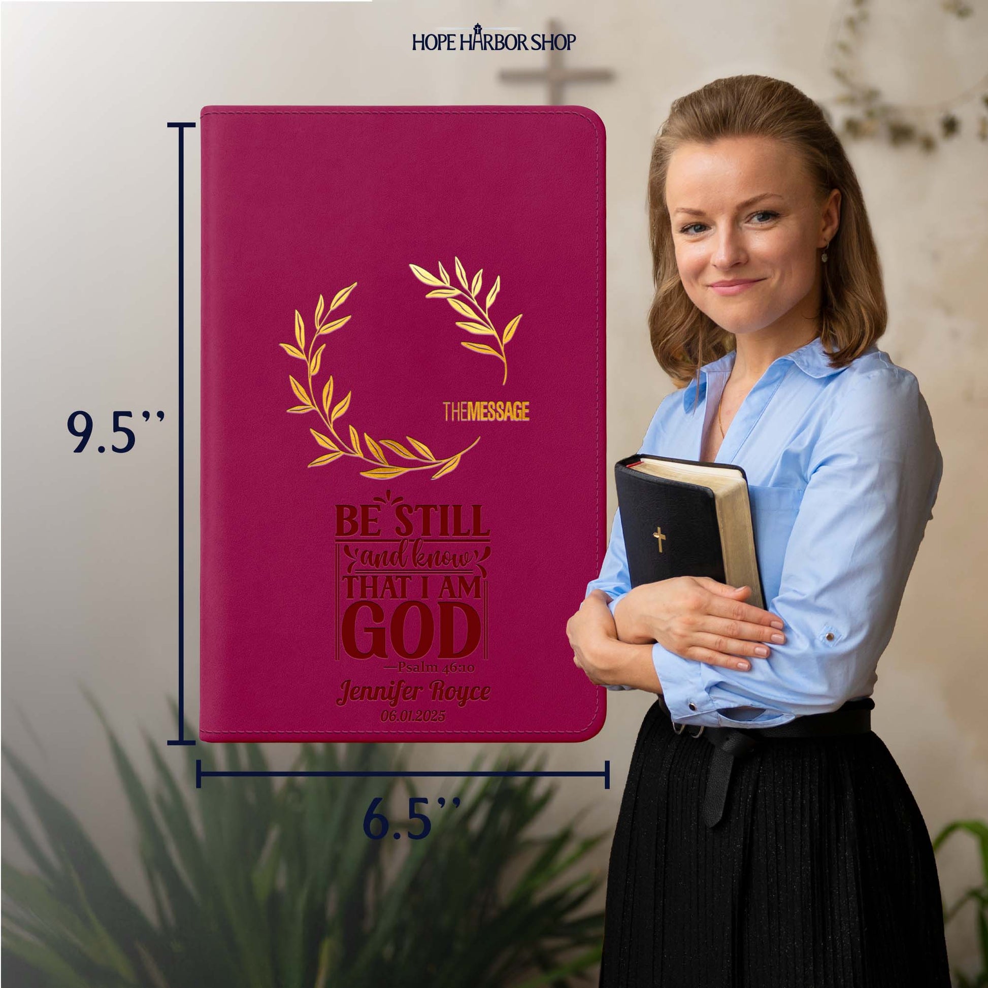 Personalized The Message Large Print Bible - Cranberry Laurels - Engraved Verse