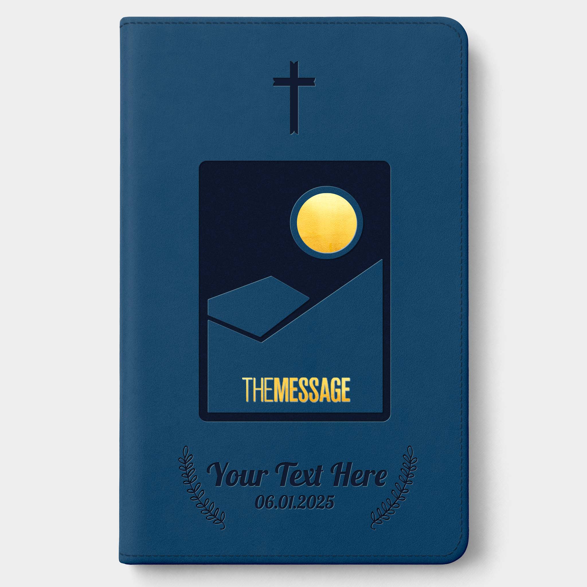 Personalized The Message Large Print Bible - Midnight Journey - Engraved Cross Frame