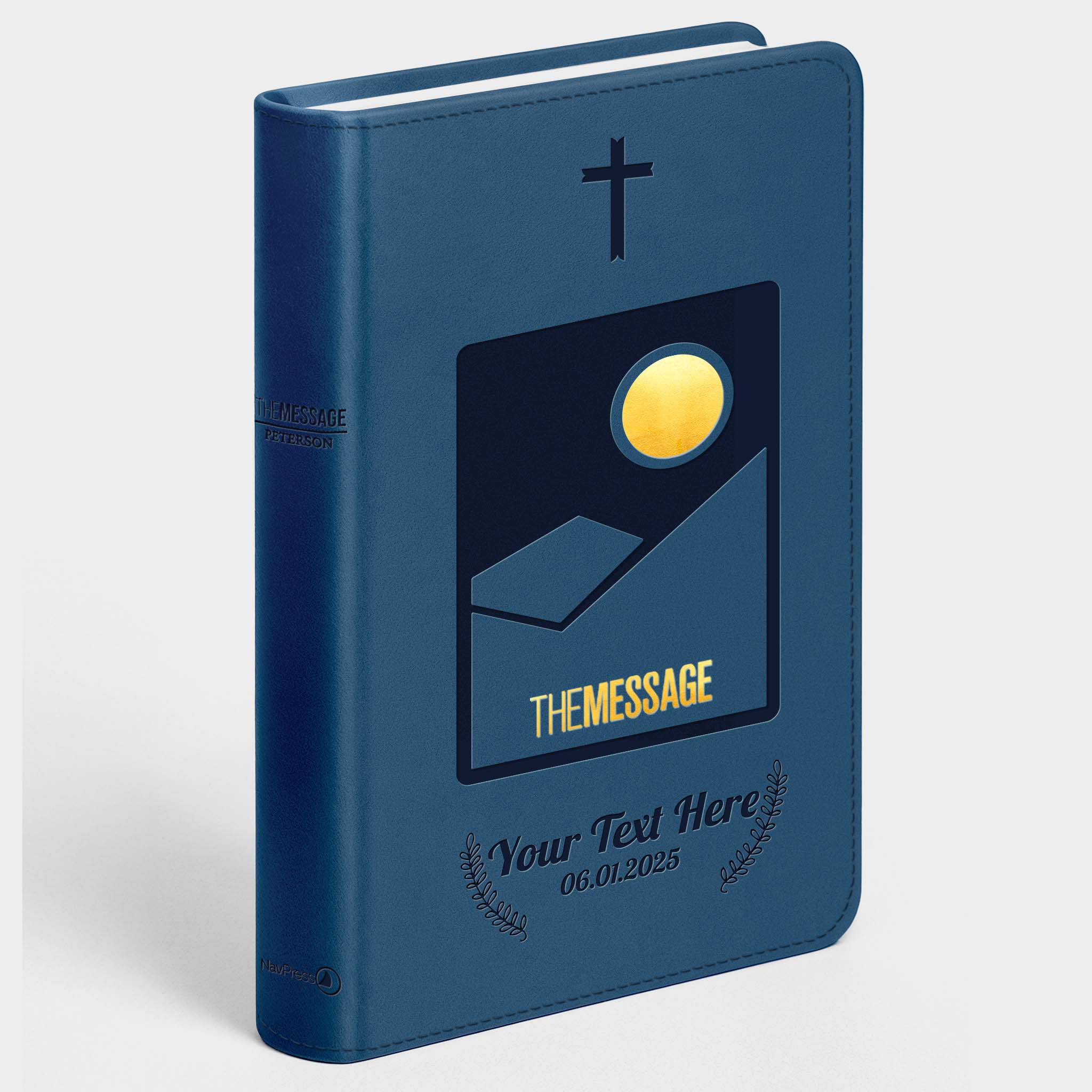 Personalized The Message Large Print Bible - Midnight Journey - Engraved Cross Frame