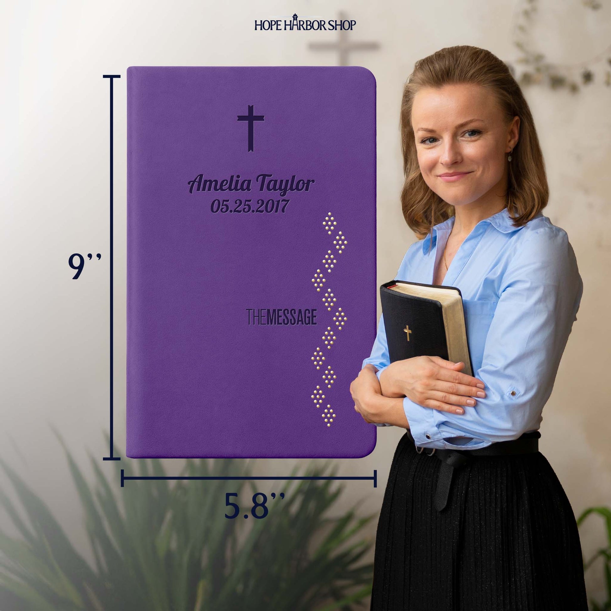 Personalized The Message Amethyst Purple Deluxe Bible - Engraved Cross