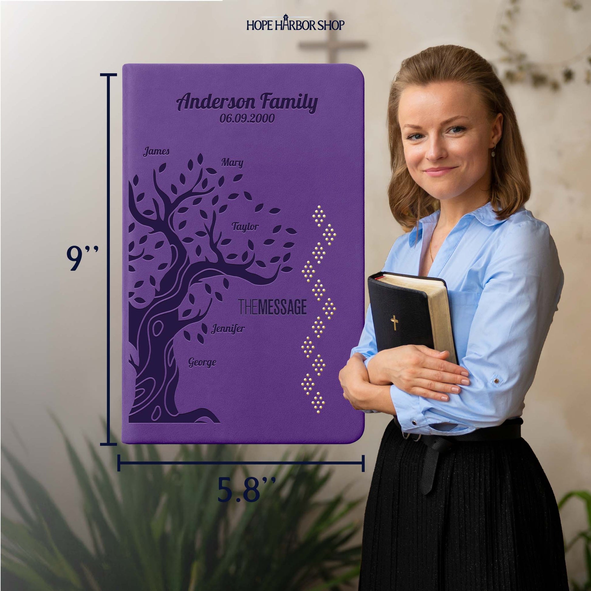 Personalized The Message Amethyst Purple Deluxe Bible - Engraved Family Tree