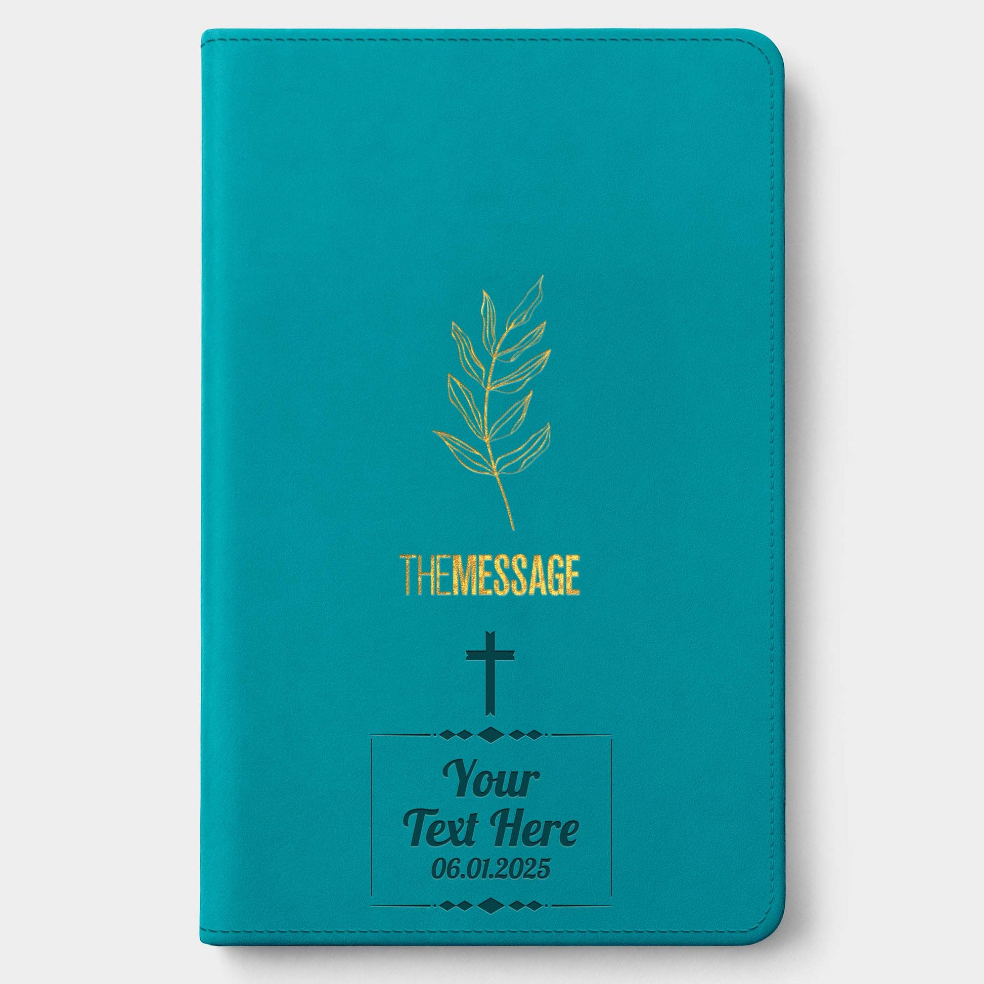 Personalized The Message Hosanna Teal Deluxe Bible - Engraved Cross Frame