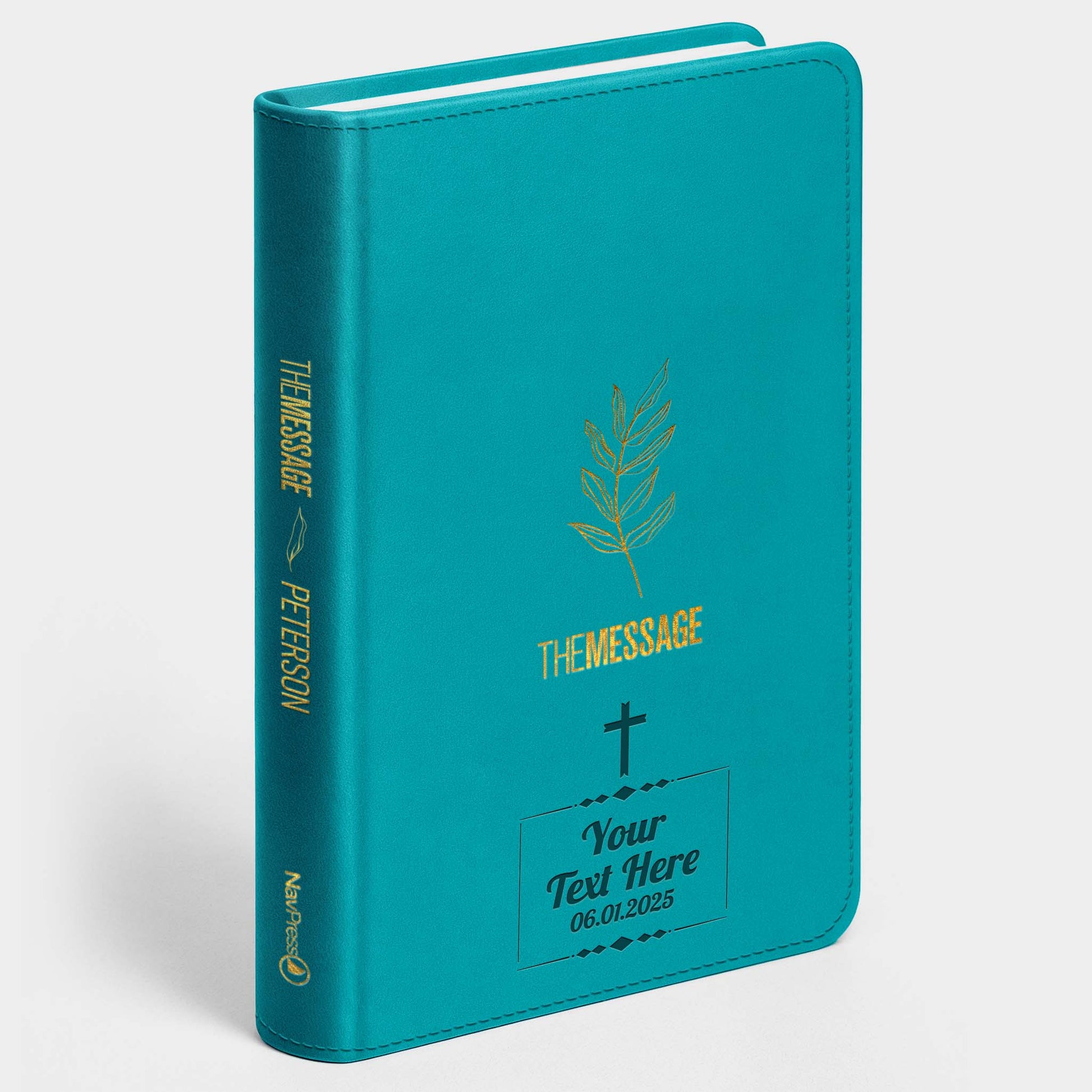 Personalized The Message Hosanna Teal Deluxe Bible - Engraved Cross Frame