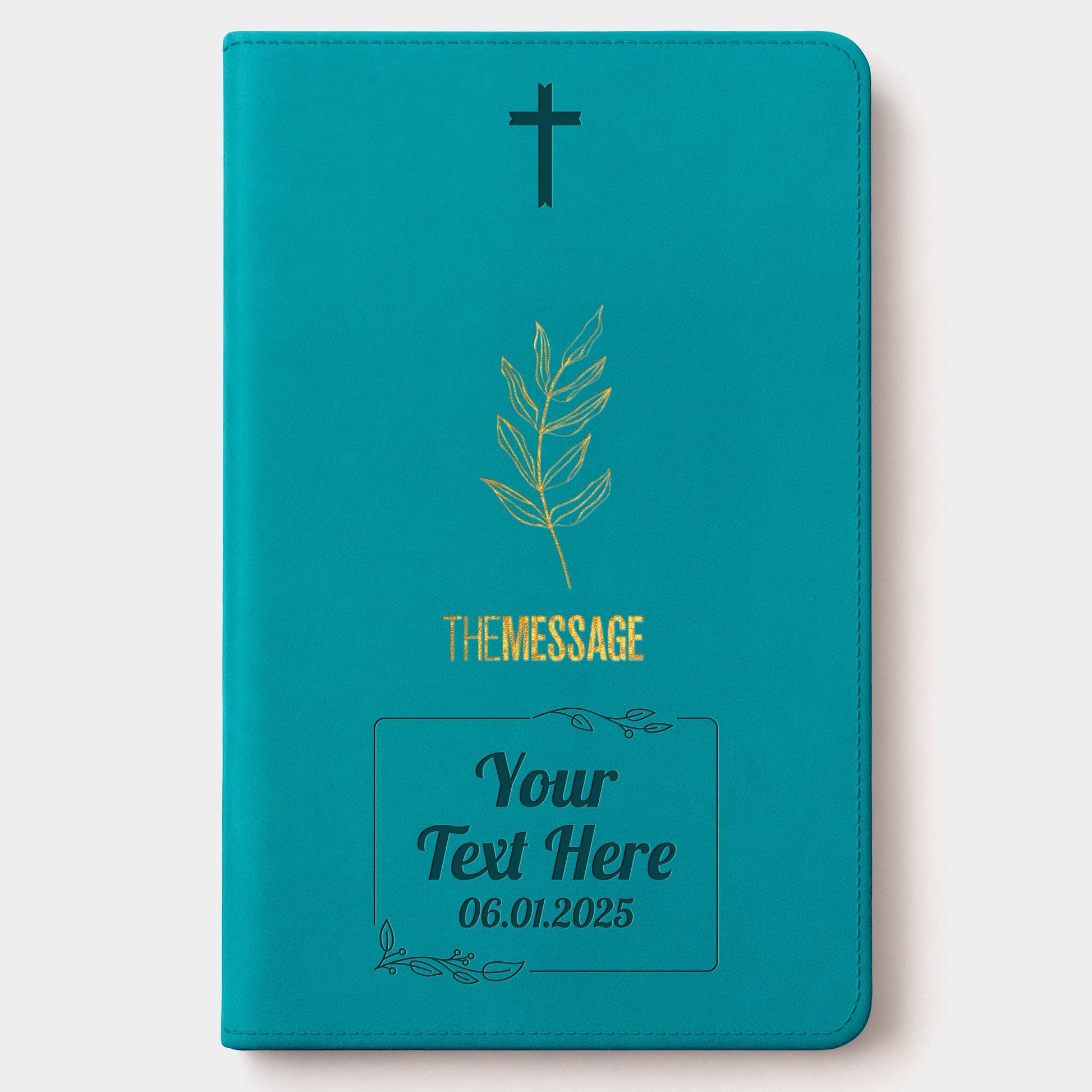 Personalized The Message Hosanna Teal Deluxe Bible - Engraved Cross Frame