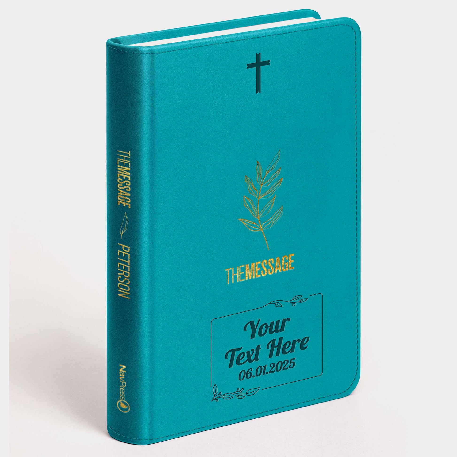 Personalized The Message Hosanna Teal Deluxe Bible - Engraved Cross Frame