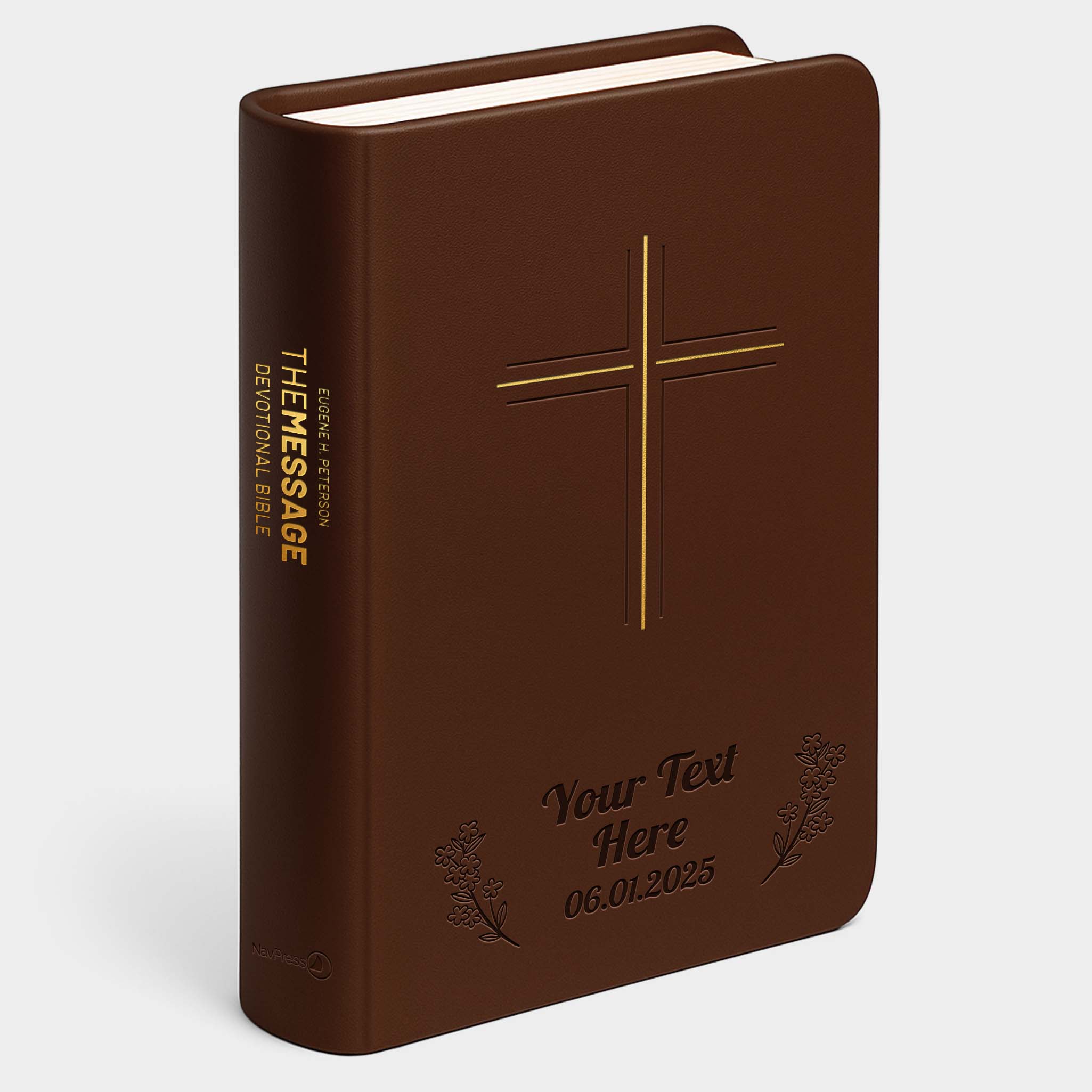 Personalized The Message Bible Brown Cross - Engraved Floral Frame