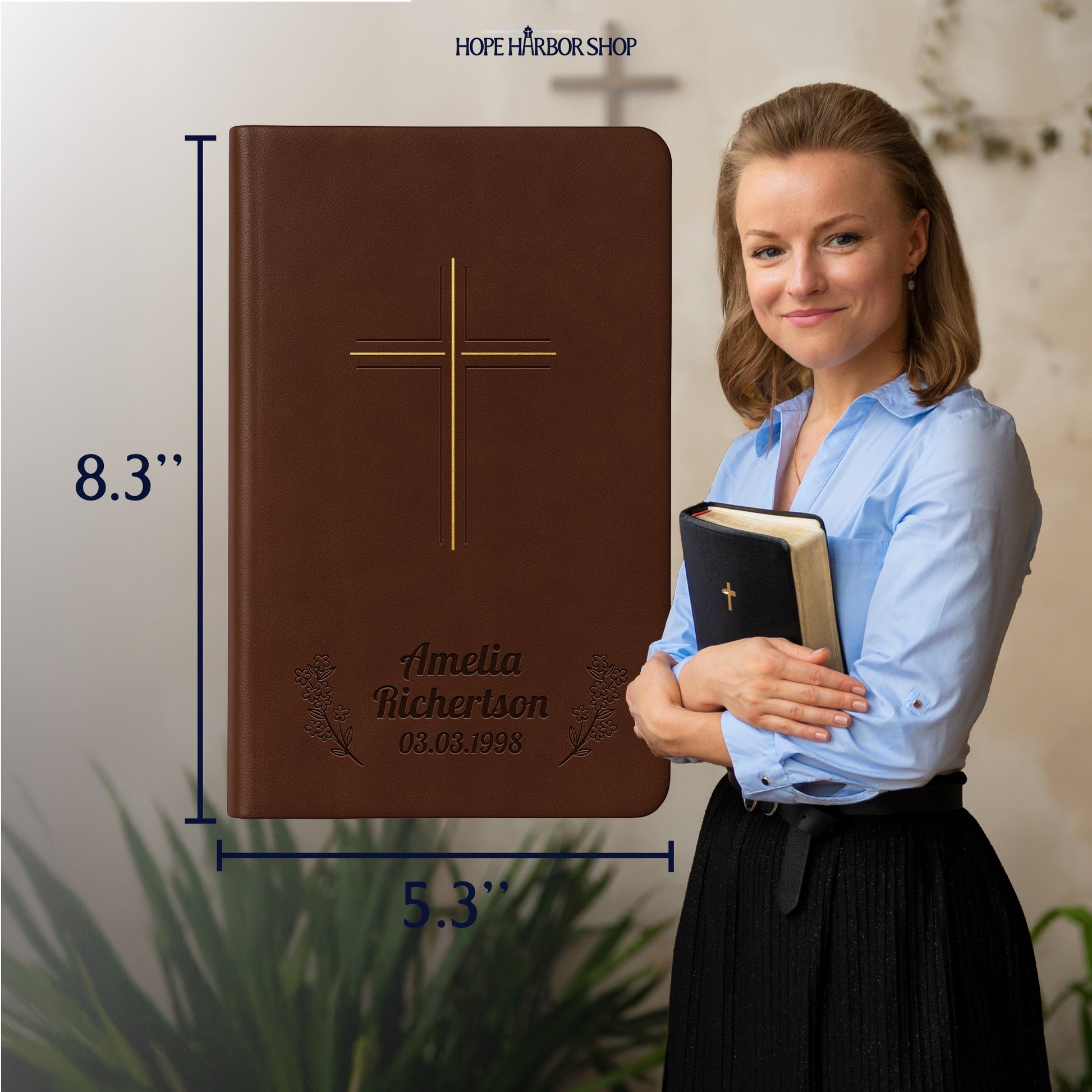 Personalized The Message Bible Brown Cross - Engraved Floral Frame