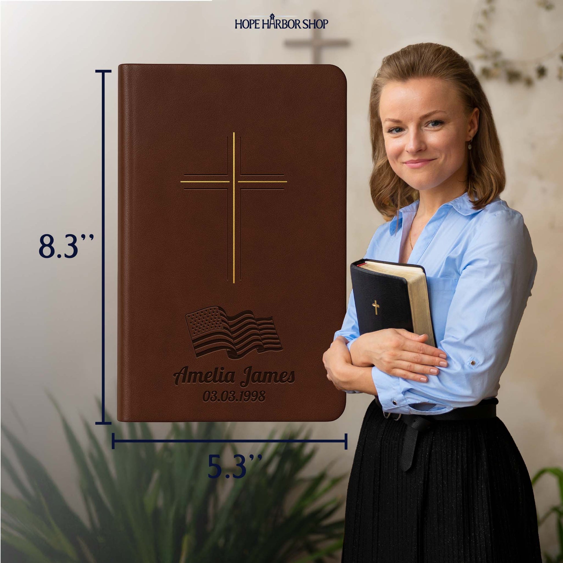 Personalized The Message Brown Bible - Engraved Cross USA Patriotic