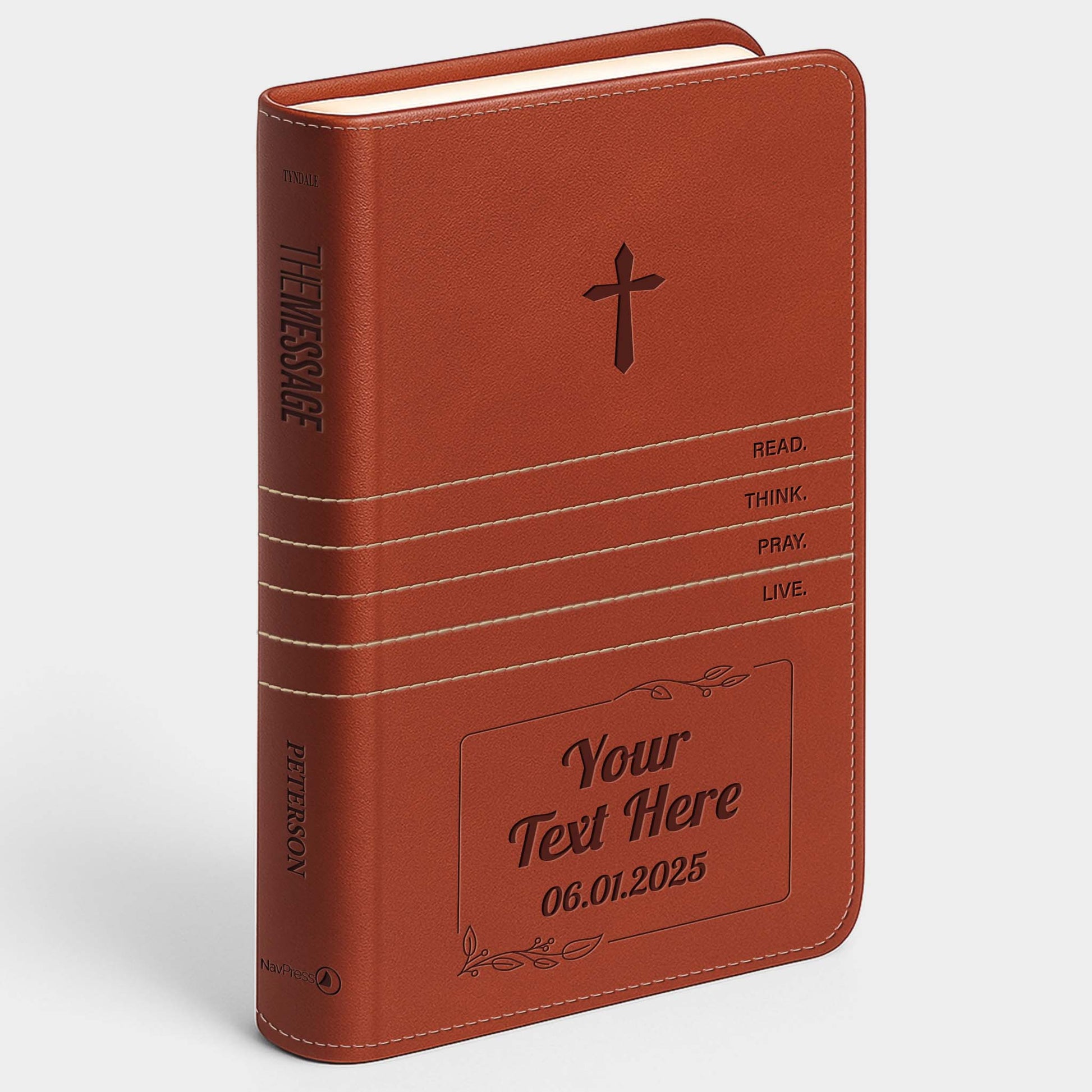 Personalized The Message Saddle Tan Bible - Engraved Cross Frame