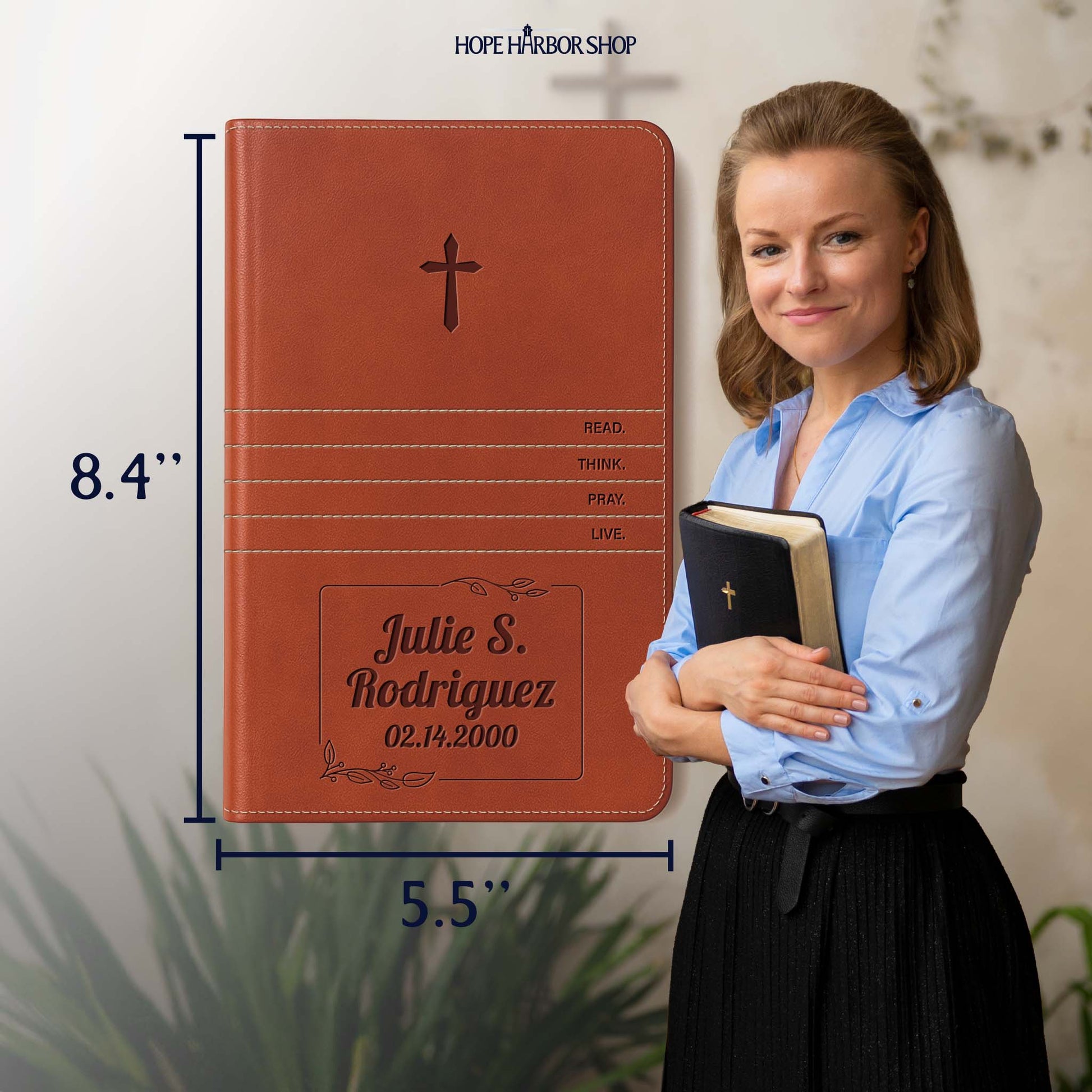 Personalized The Message Saddle Tan Bible - Engraved Cross Frame