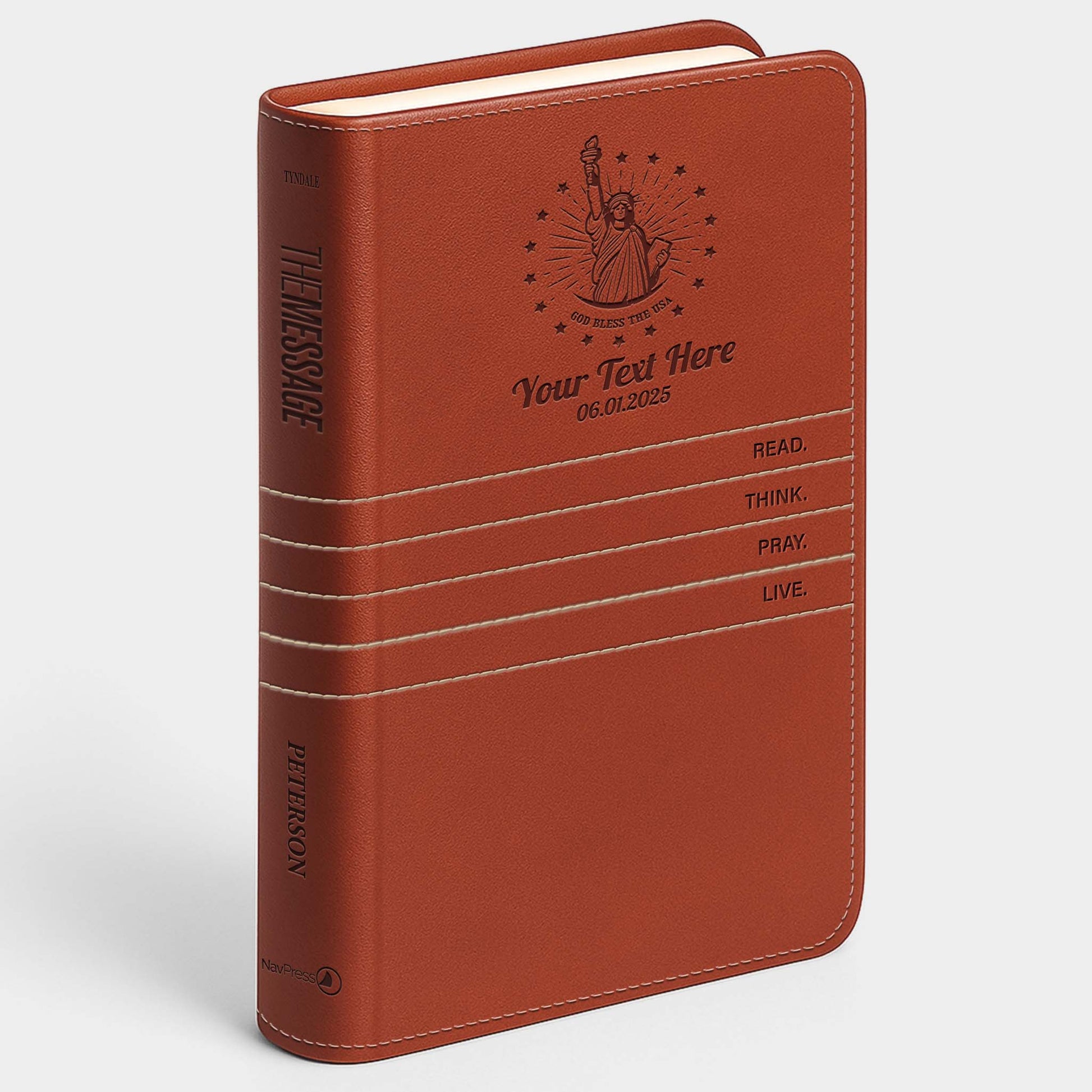 Personalized The Message Saddle Tan Bible - Engraved USA Patriotic