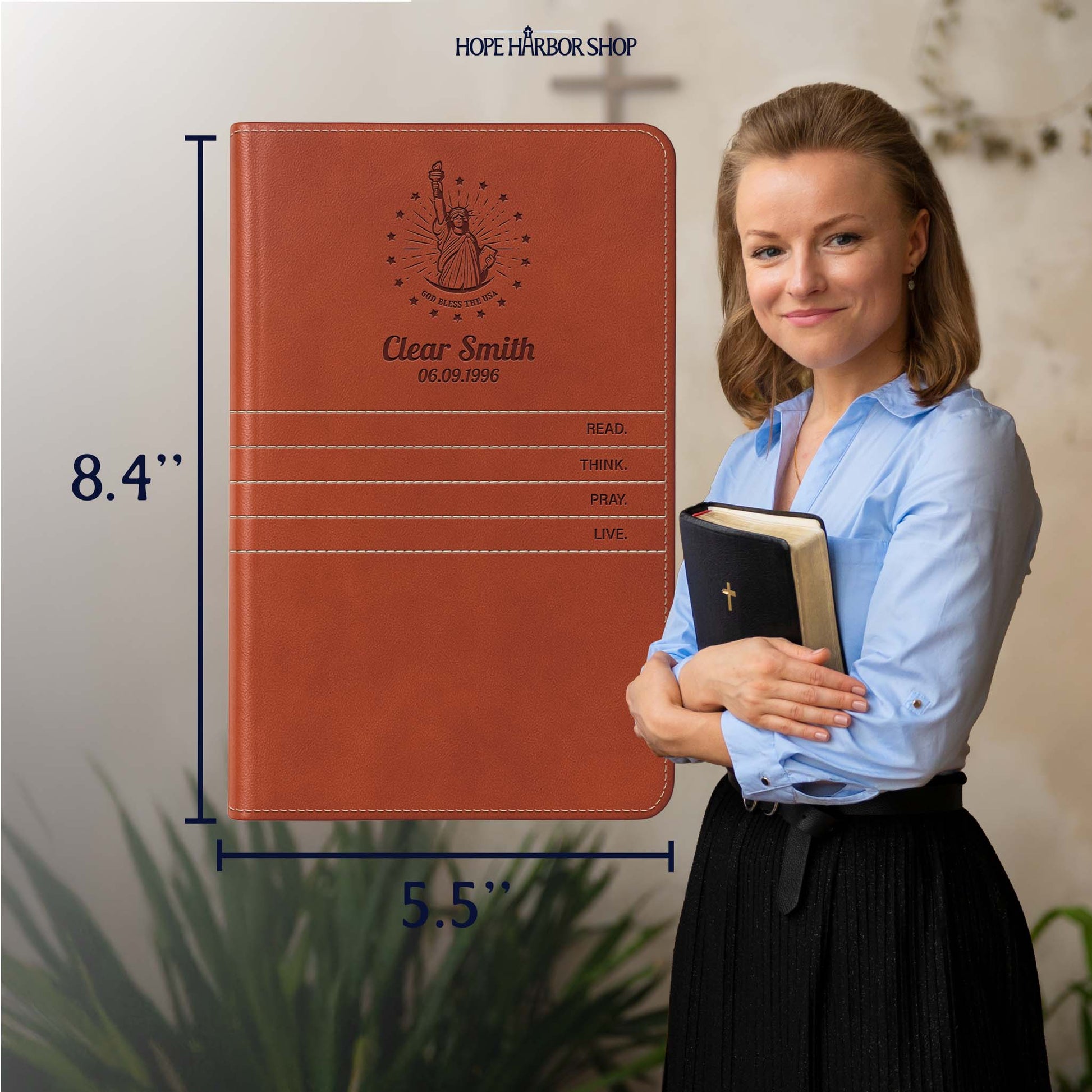 Personalized The Message Saddle Tan Bible - Engraved USA Patriotic