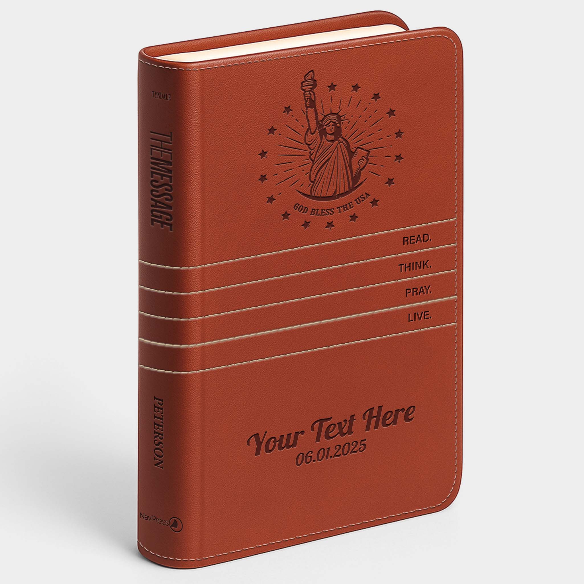 Personalized The Message Saddle Tan Bible - Engraved USA Patriotic