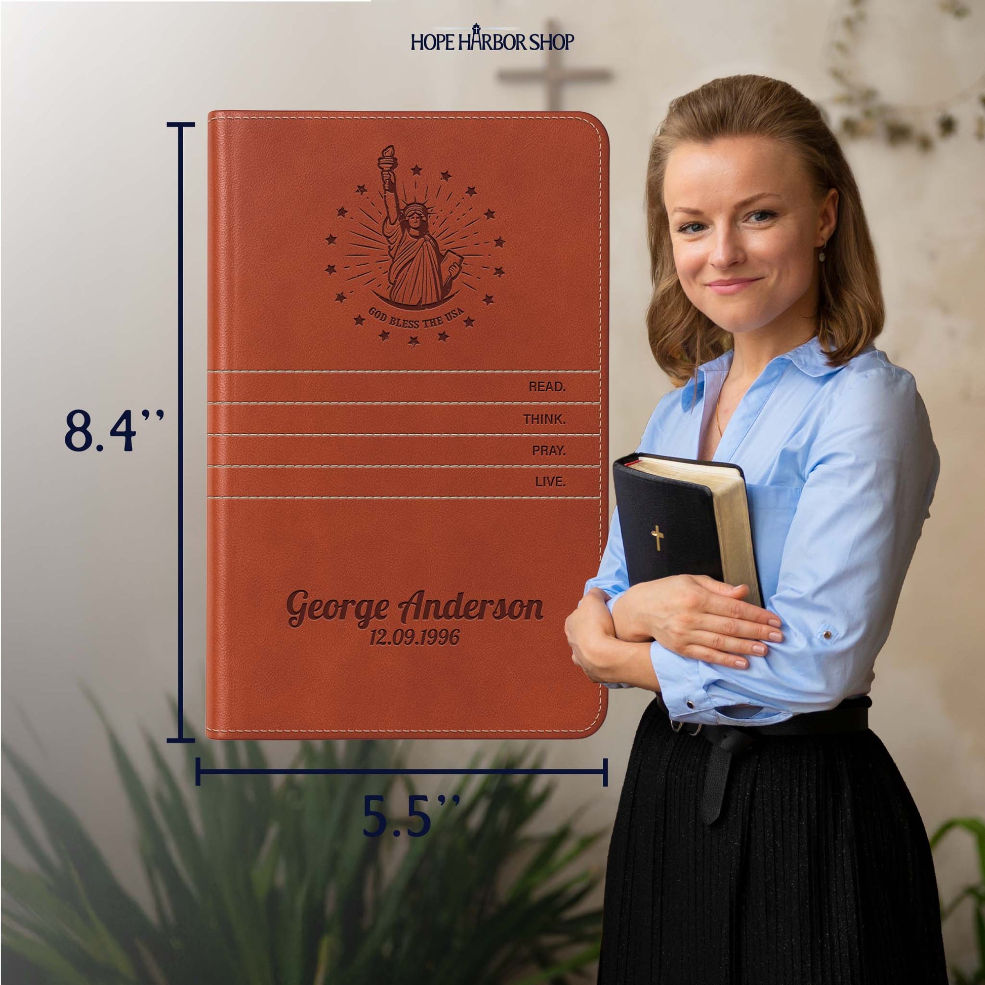Personalized The Message Saddle Tan Bible - Engraved USA Patriotic