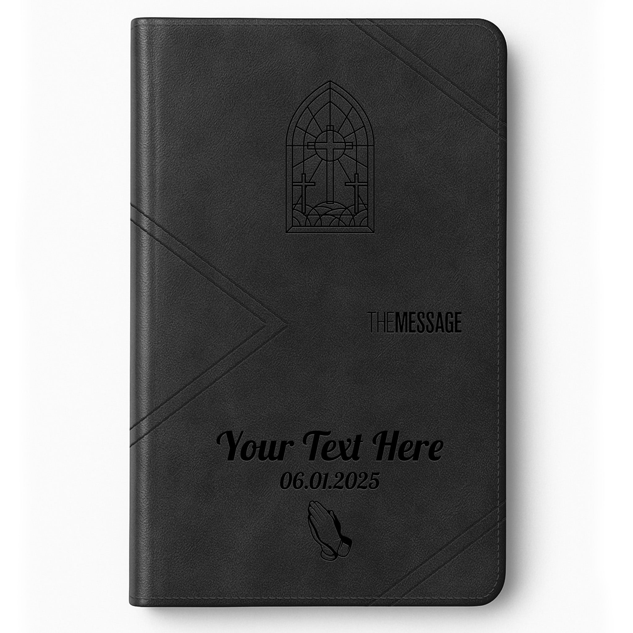 Personalized The Message Bible - Arrow Black Thinline - Engraved Cross Icon