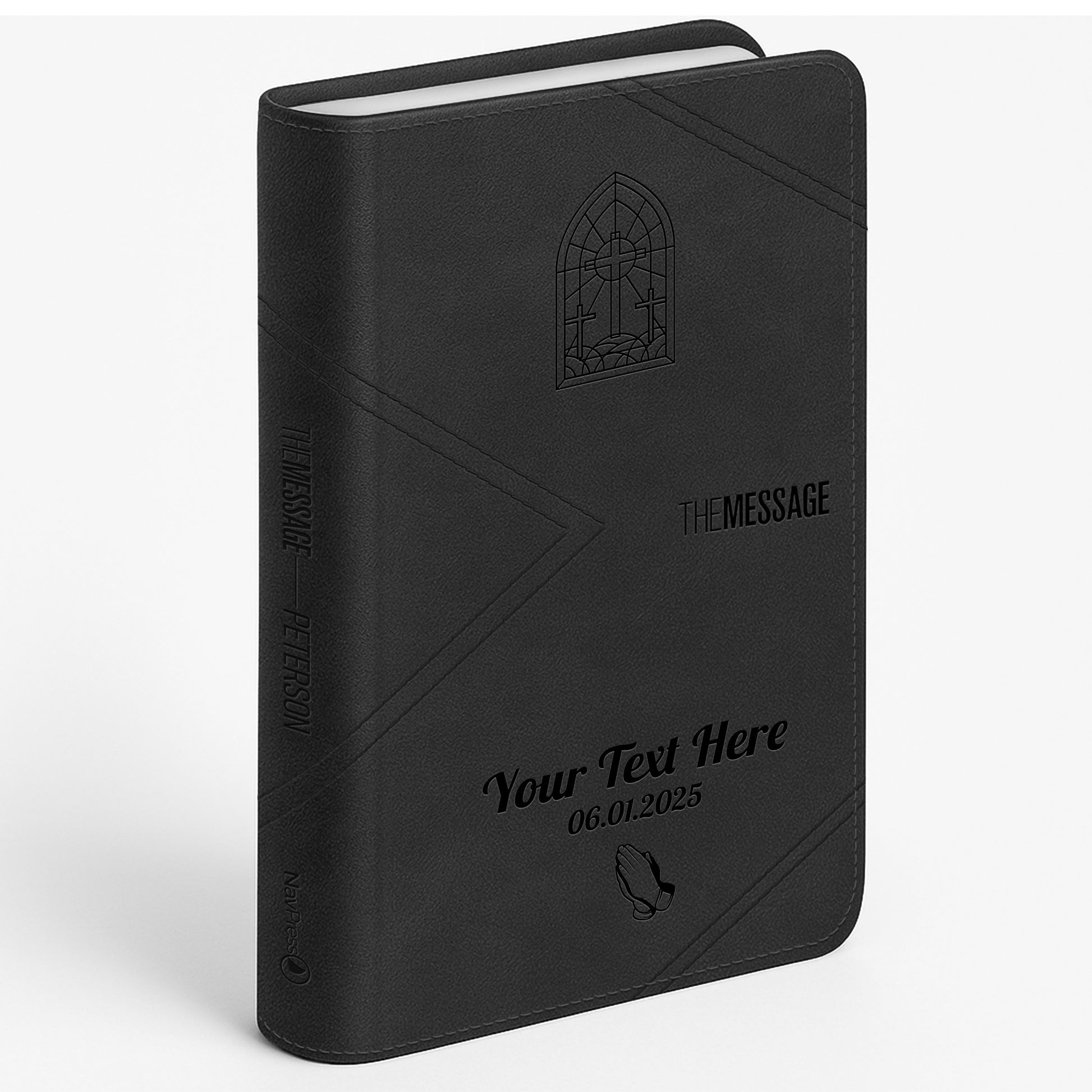 Personalized The Message Bible - Arrow Black Thinline - Engraved Cross Icon